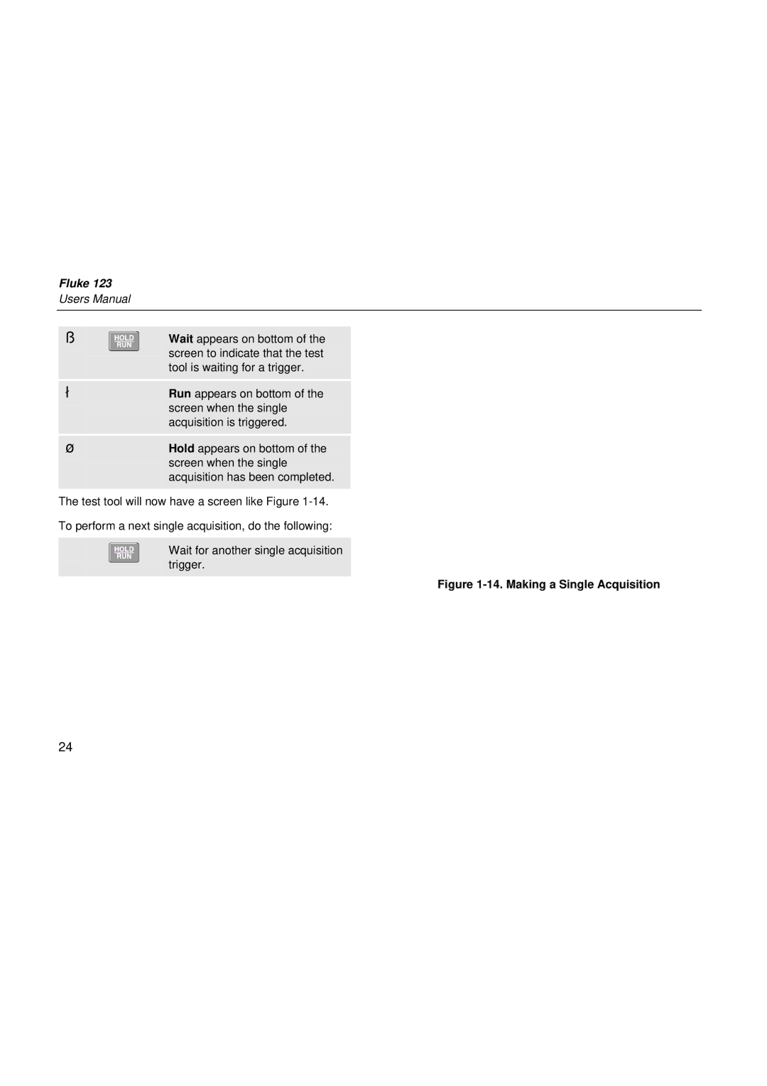 Fluke fluke123 user manual Making a Single Acquisition 