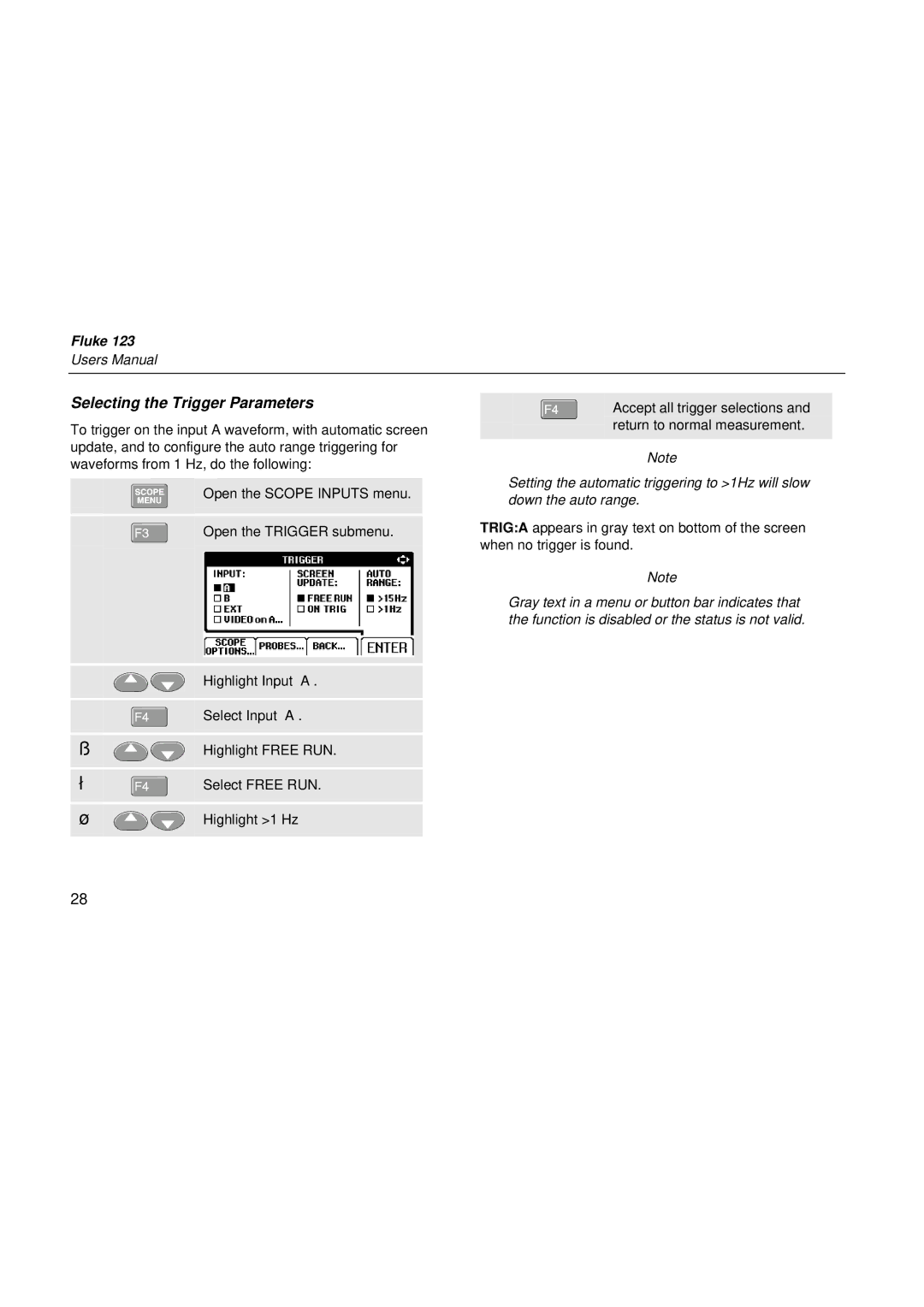 Fluke fluke123 user manual     , Selecting the Trigger Parameters 