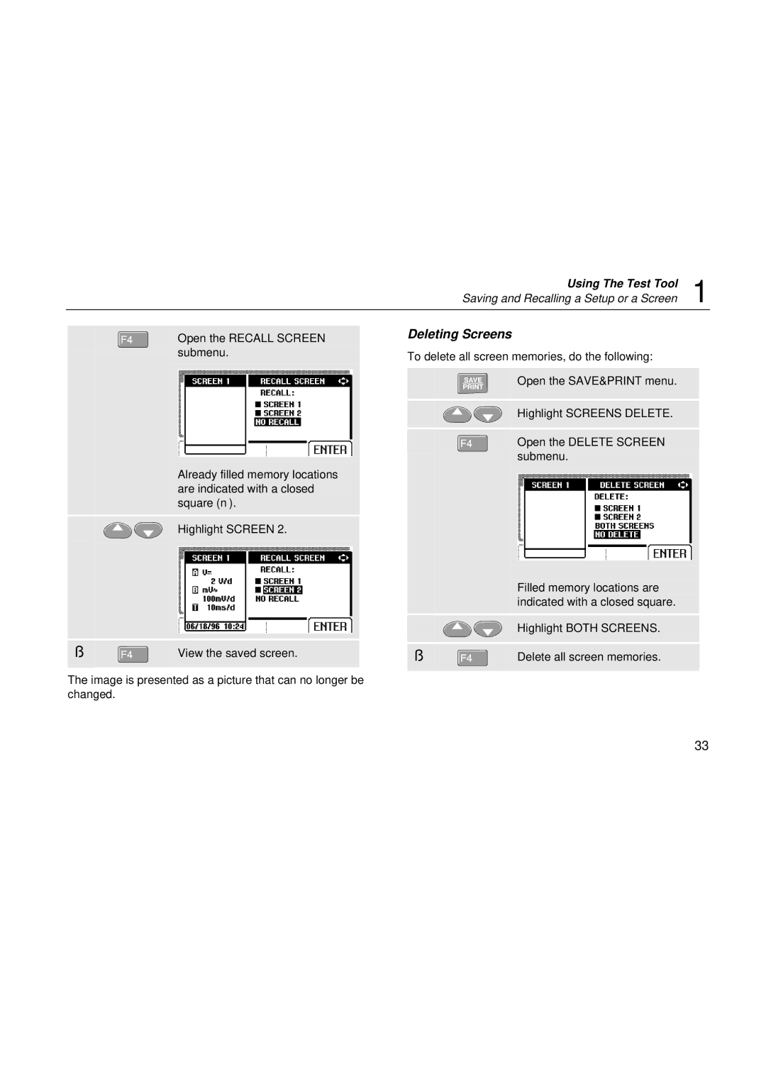 Fluke fluke123 user manual Deleting Screens 