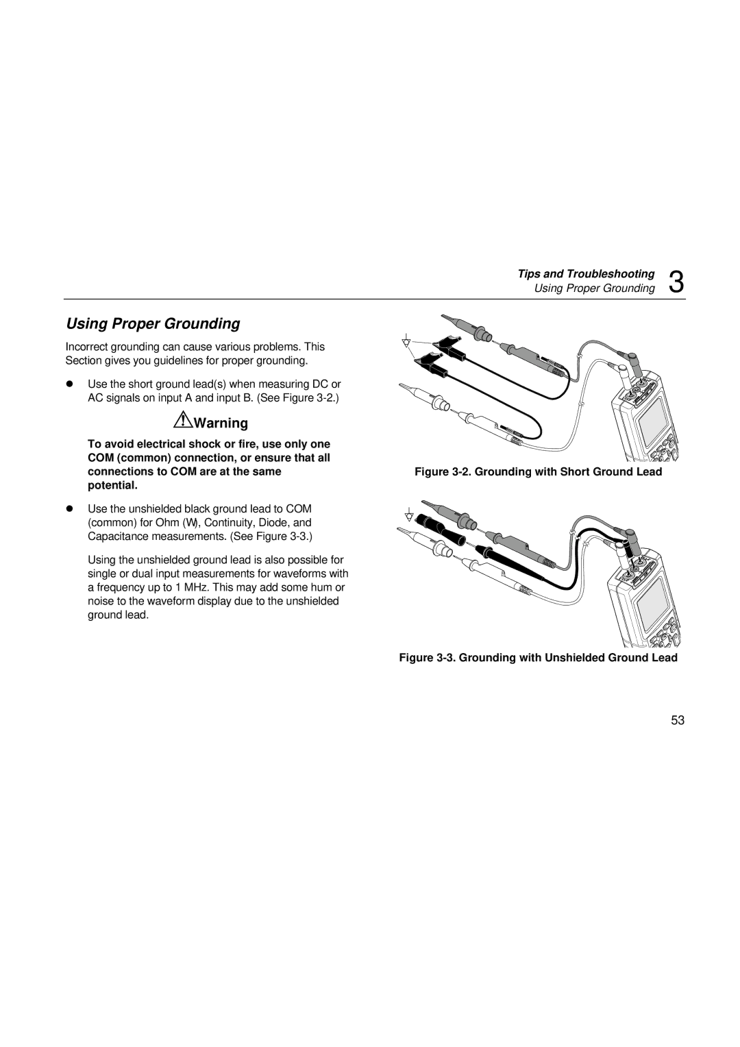 Fluke fluke123 user manual Using Proper Grounding, Potential 