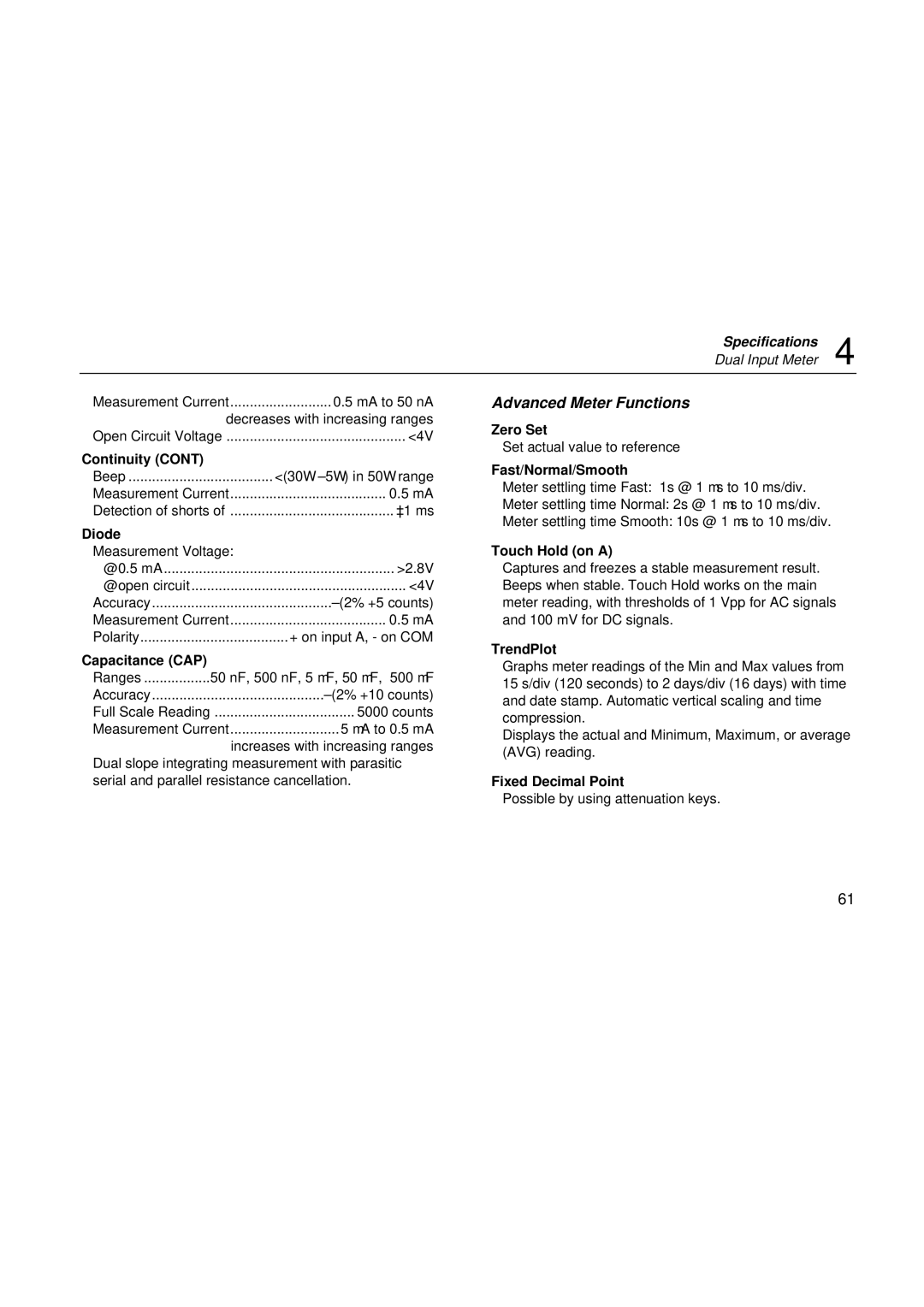 Fluke fluke123 user manual Advanced Meter Functions 