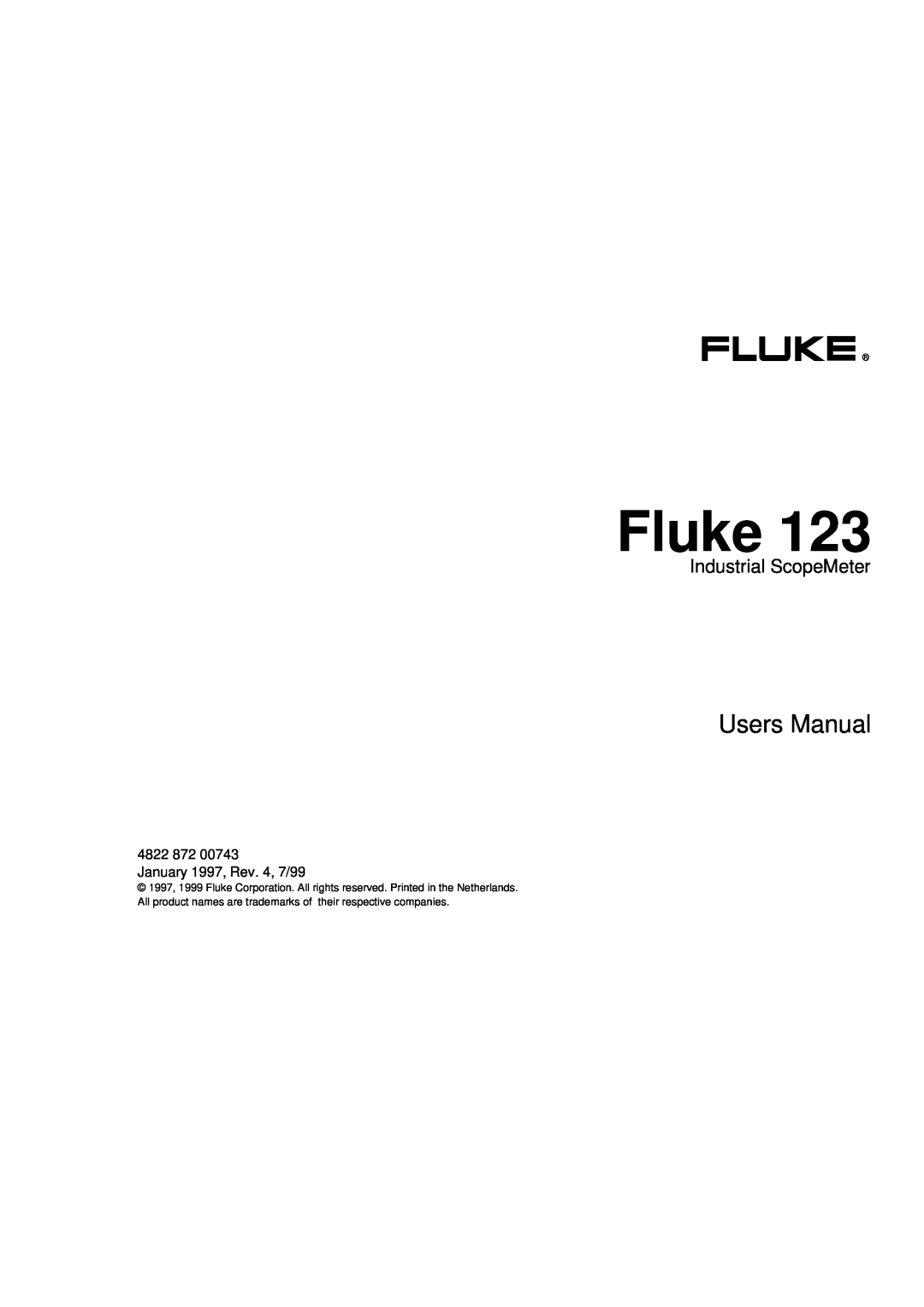Fluke fluke123 user manual Fluke, Users Manual, Industrial ScopeMeter 