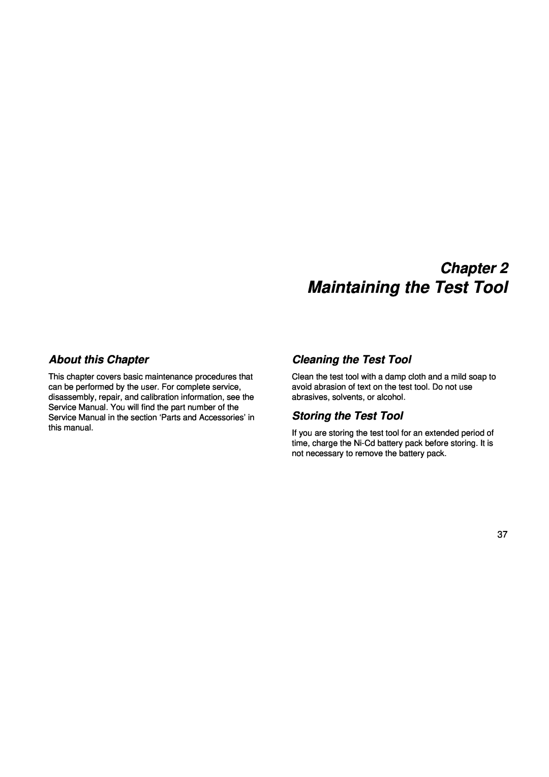 Fluke fluke123 user manual Maintaining the Test Tool, About this Chapter, Cleaning the Test Tool, Storing the Test Tool 