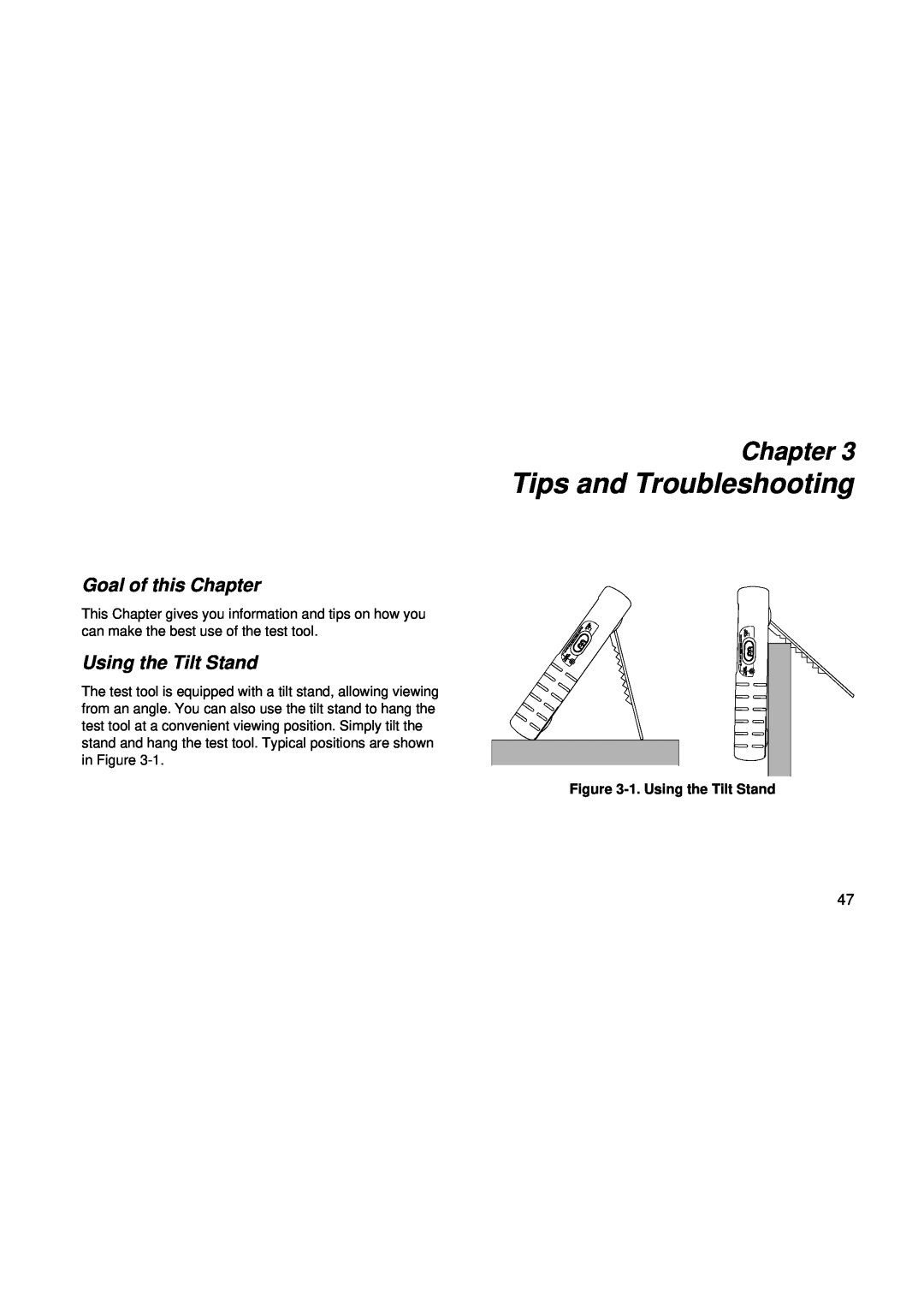Fluke fluke123 user manual Tips and Troubleshooting, 1. Using the Tilt Stand, Goal of this Chapter 