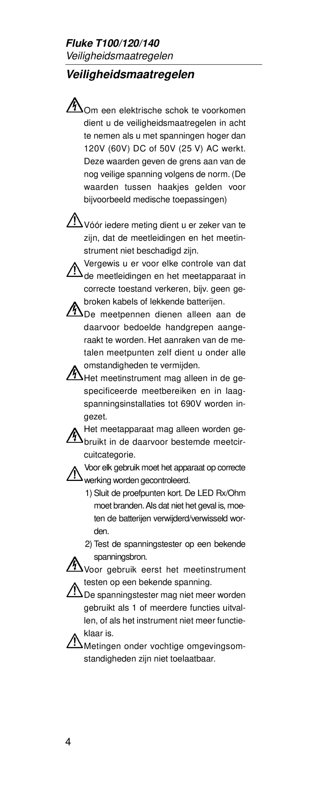 Fluke FT120, FT140 manual Veiligheidsmaatregelen 