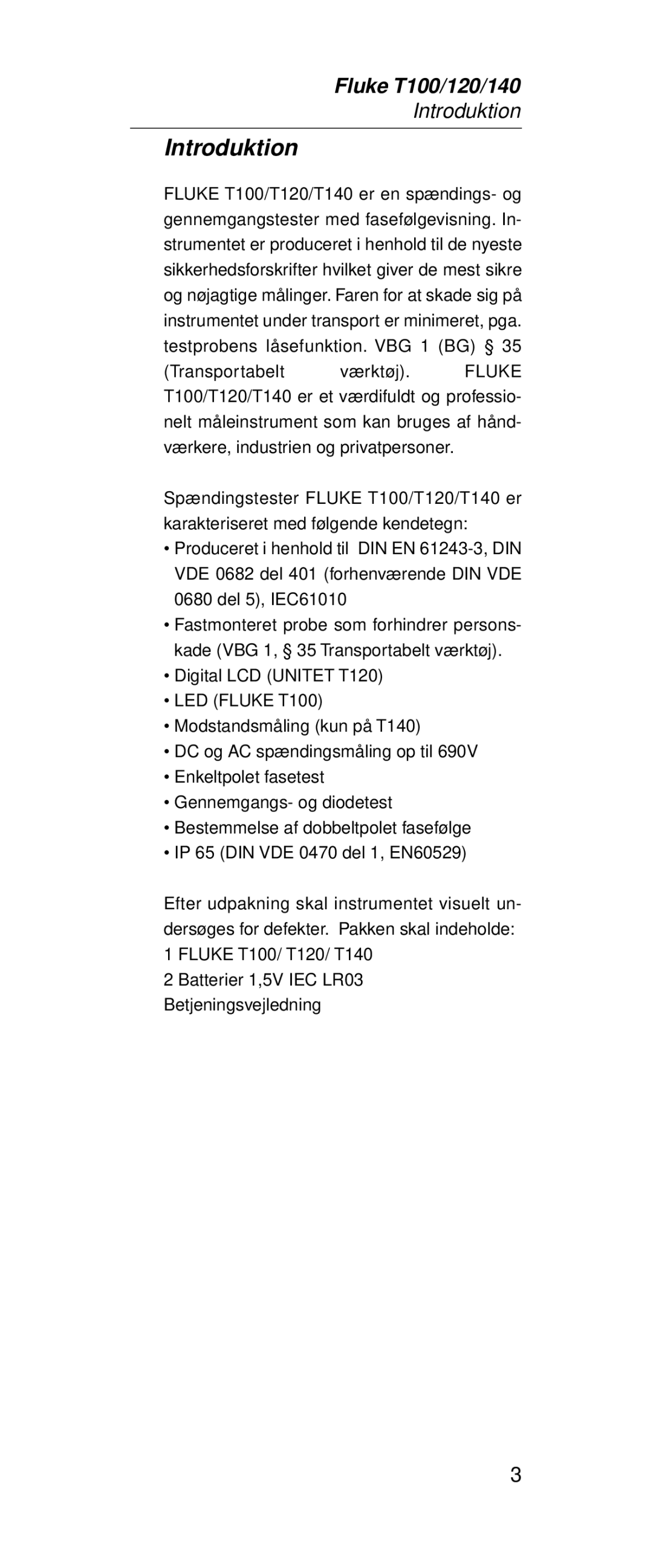 Fluke FT140, FT120 manual Introduktion 