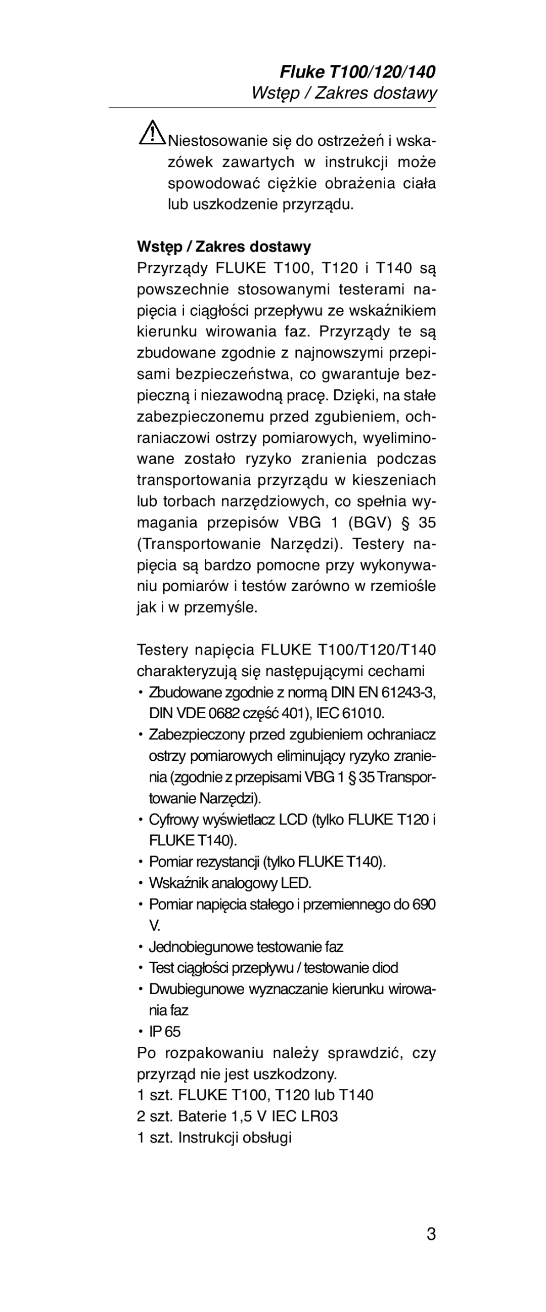 Fluke FT140, FT120 manual Wstęp / Zakres dostawy 