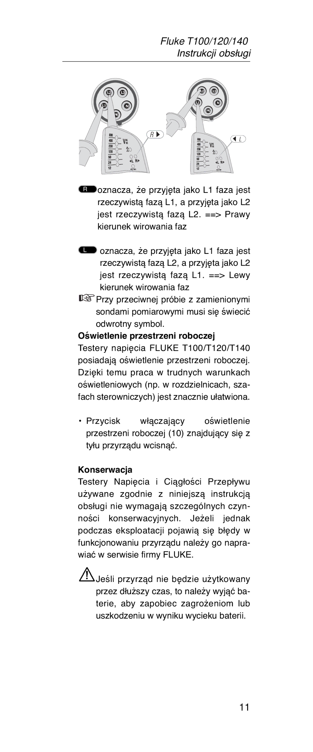 Fluke FT140, FT120 manual Oświetlenie przestrzeni roboczej 