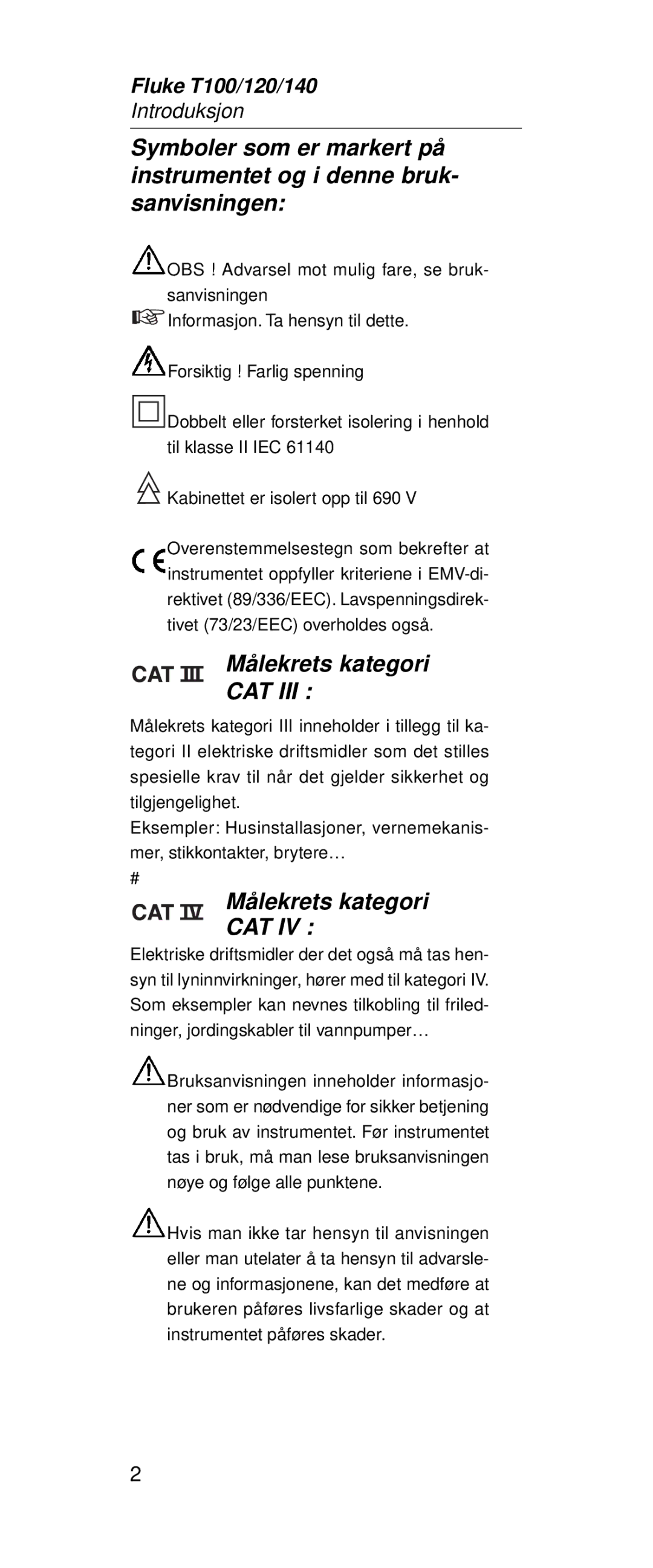 Fluke FT120, FT140 manual Målekrets kategori 