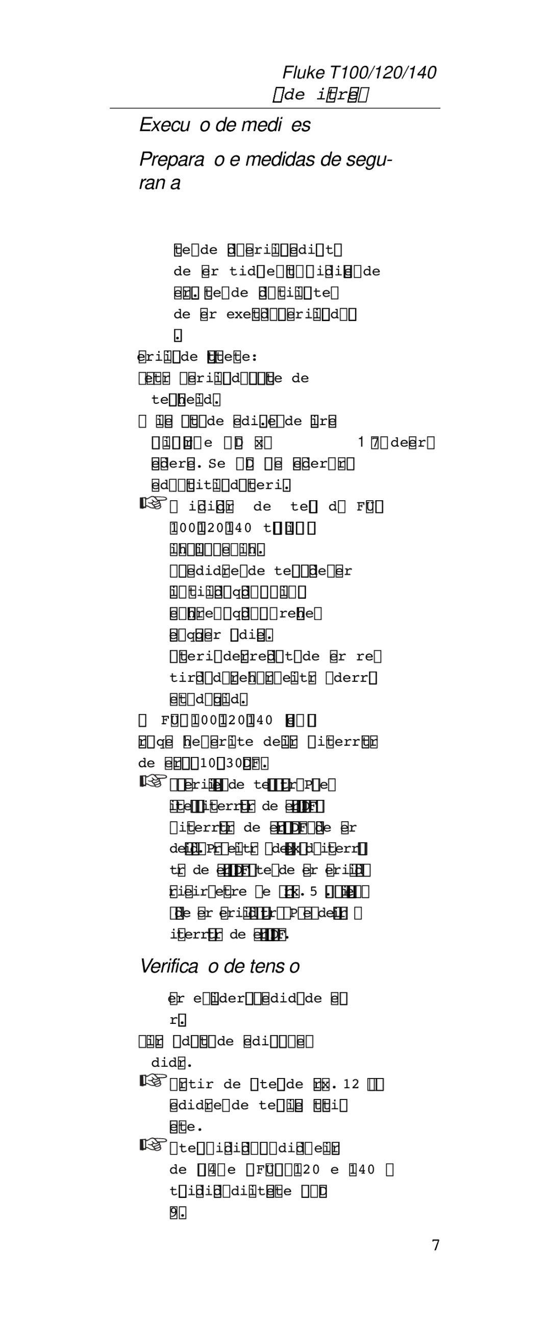 Fluke FT140, FT120 manual Execução de medições Preparação e medidas de segu- rança, Verificação de tensão 