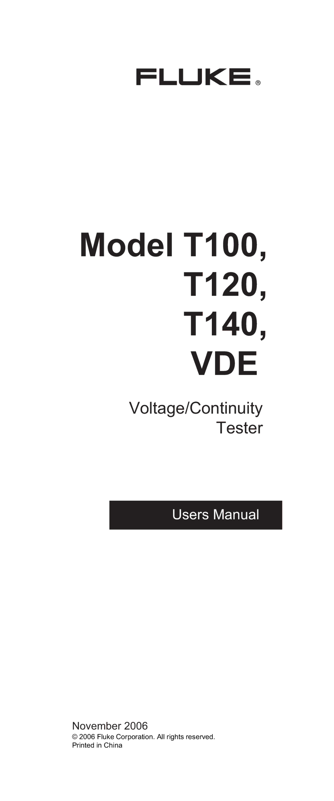 Fluke FT140, FT120 manual Model T100, T120, T140, VDE 