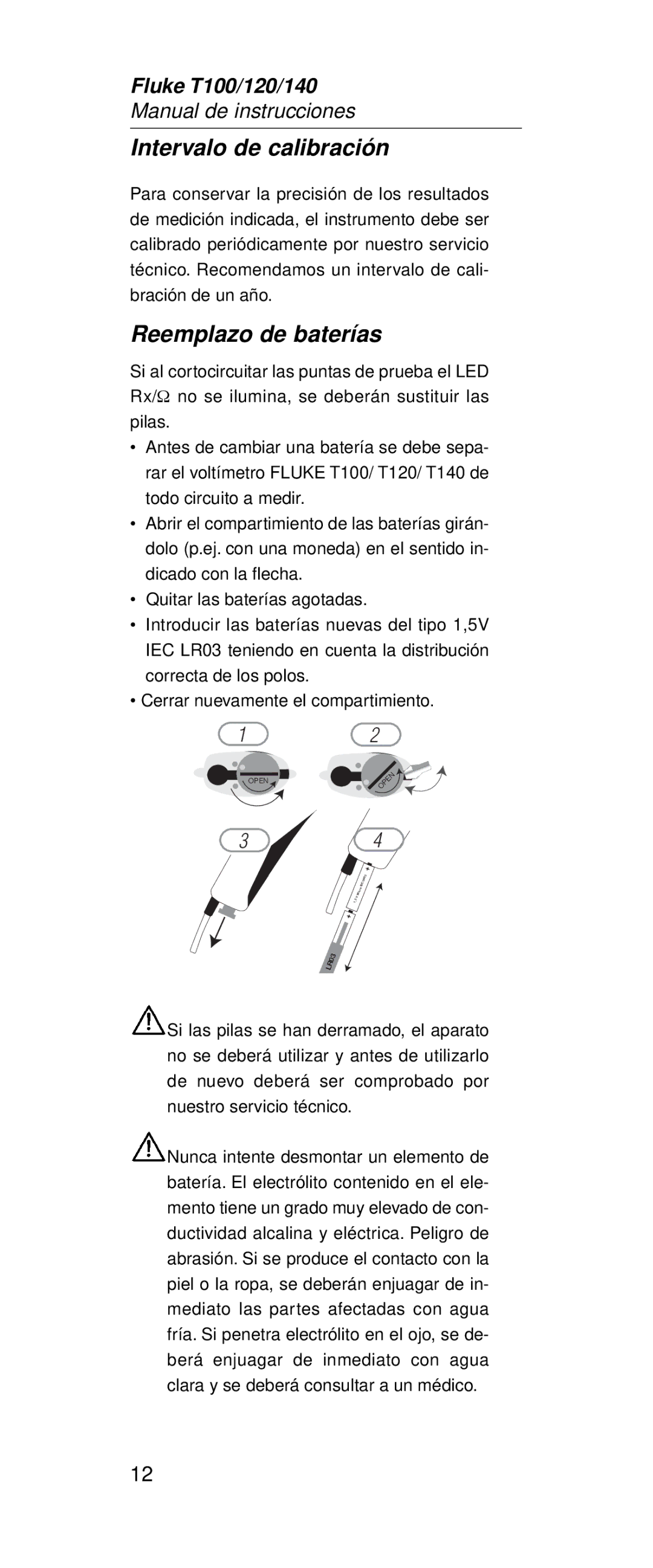 Fluke FT120, FT140 manual Intervalo de calibración, Reemplazo de baterías 