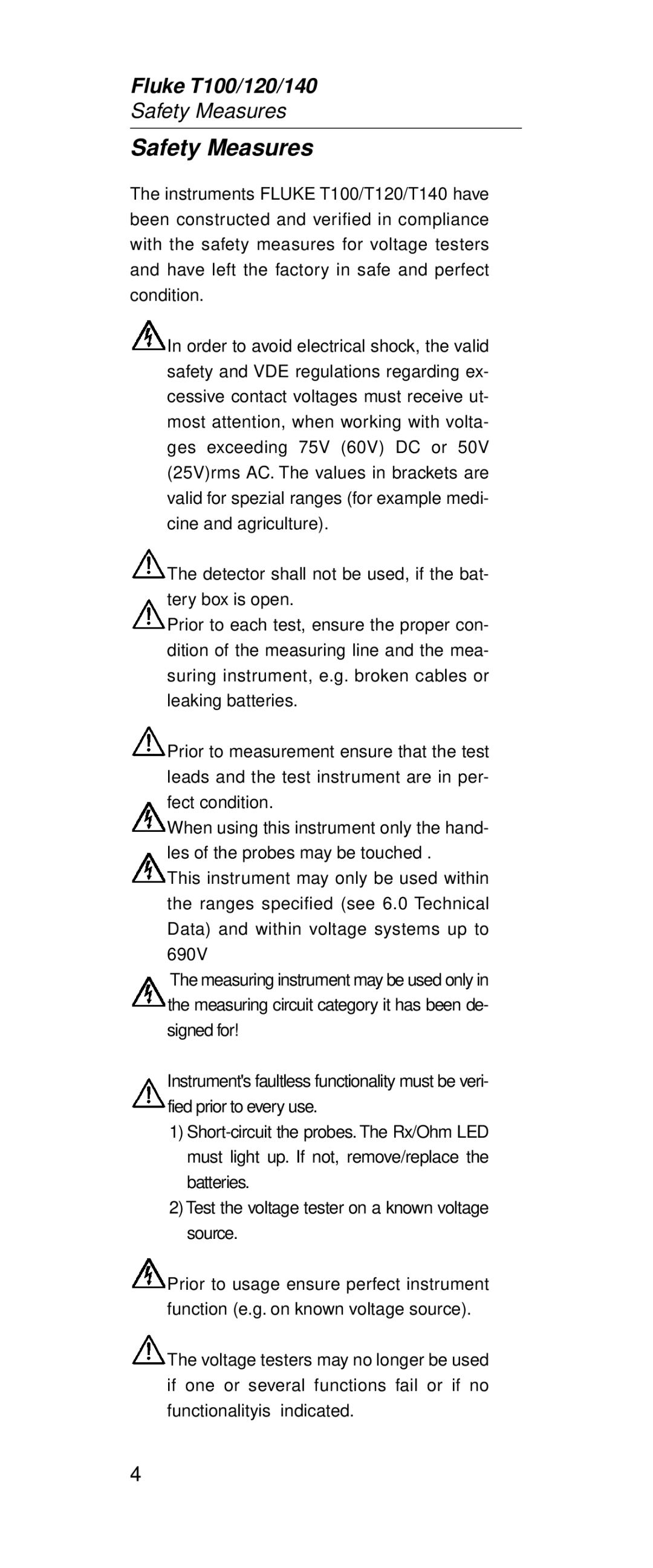 Fluke FT120, FT140 manual Safety Measures 