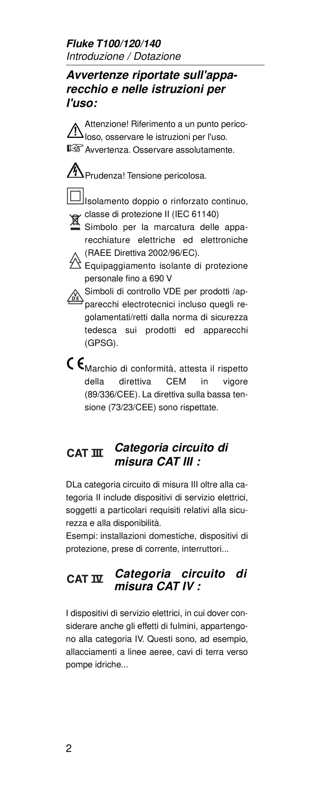 Fluke FT120, FT140 manual Categoria circuito di misura CAT, Gpsg 