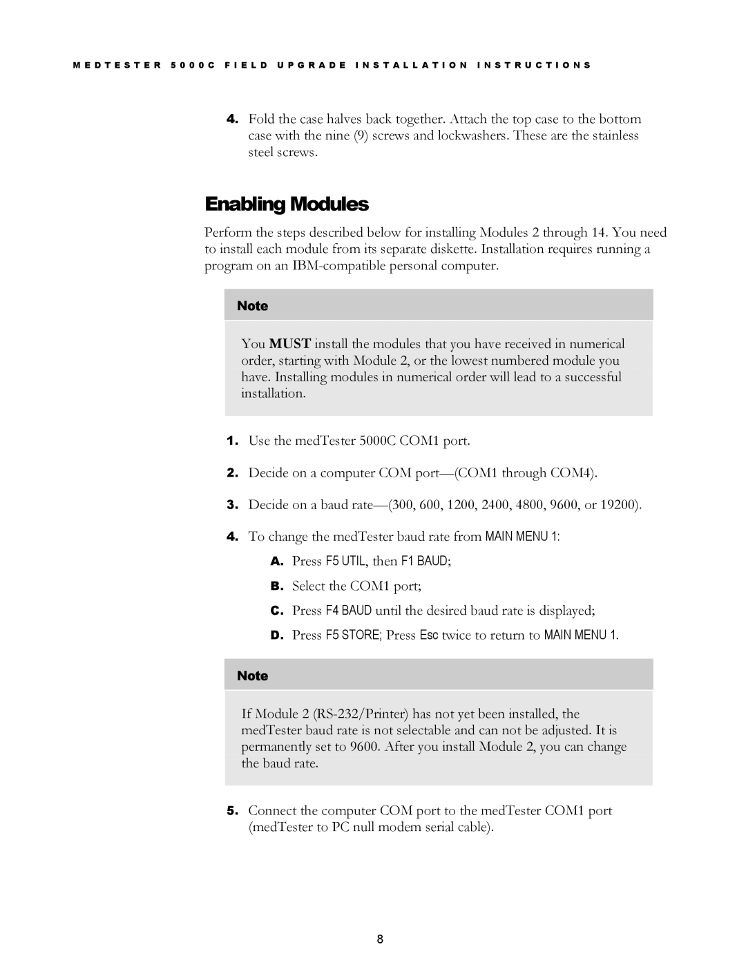 Fluke MedTester 5000C installation instructions Enabling Modules 