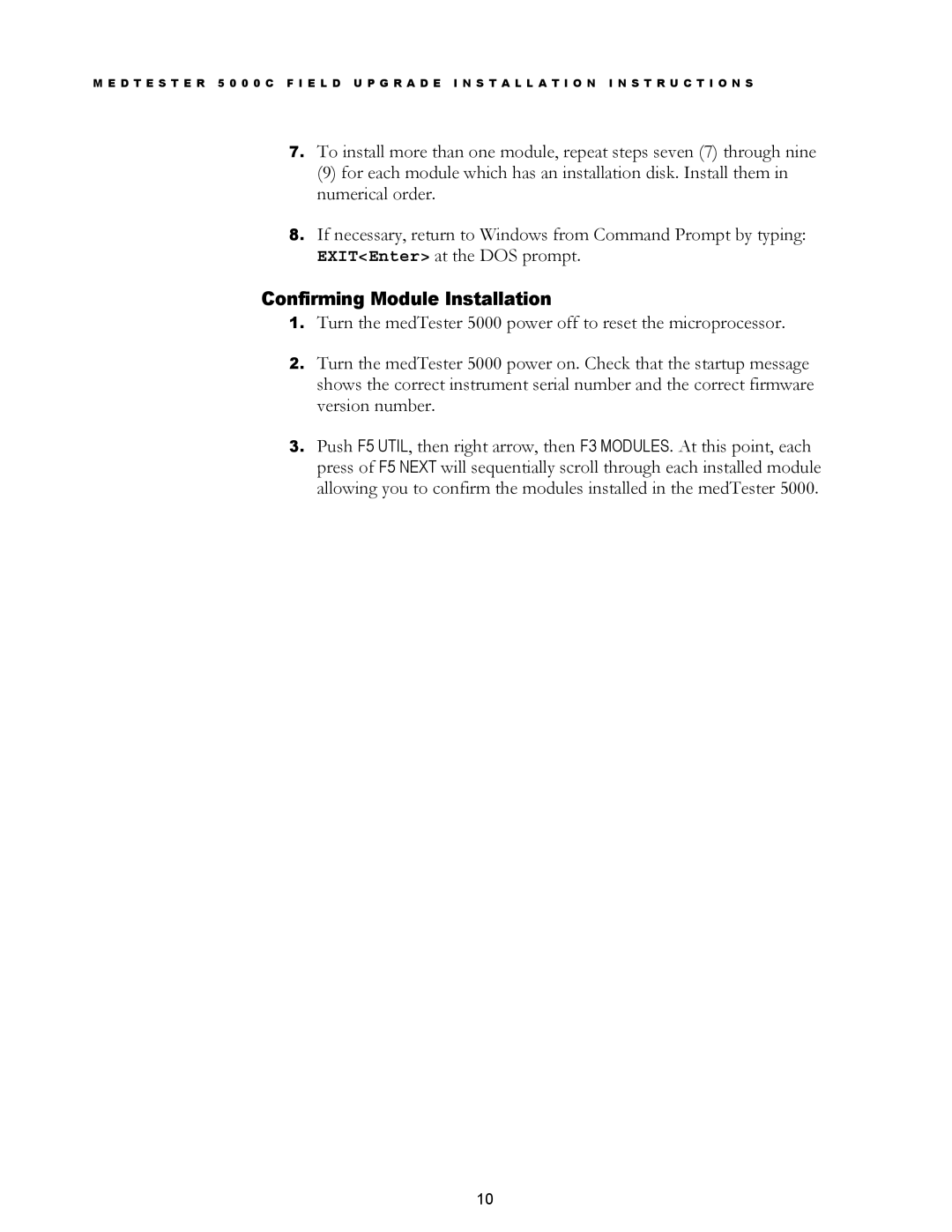 Fluke MedTester 5000C installation instructions Confirming Module Installation 