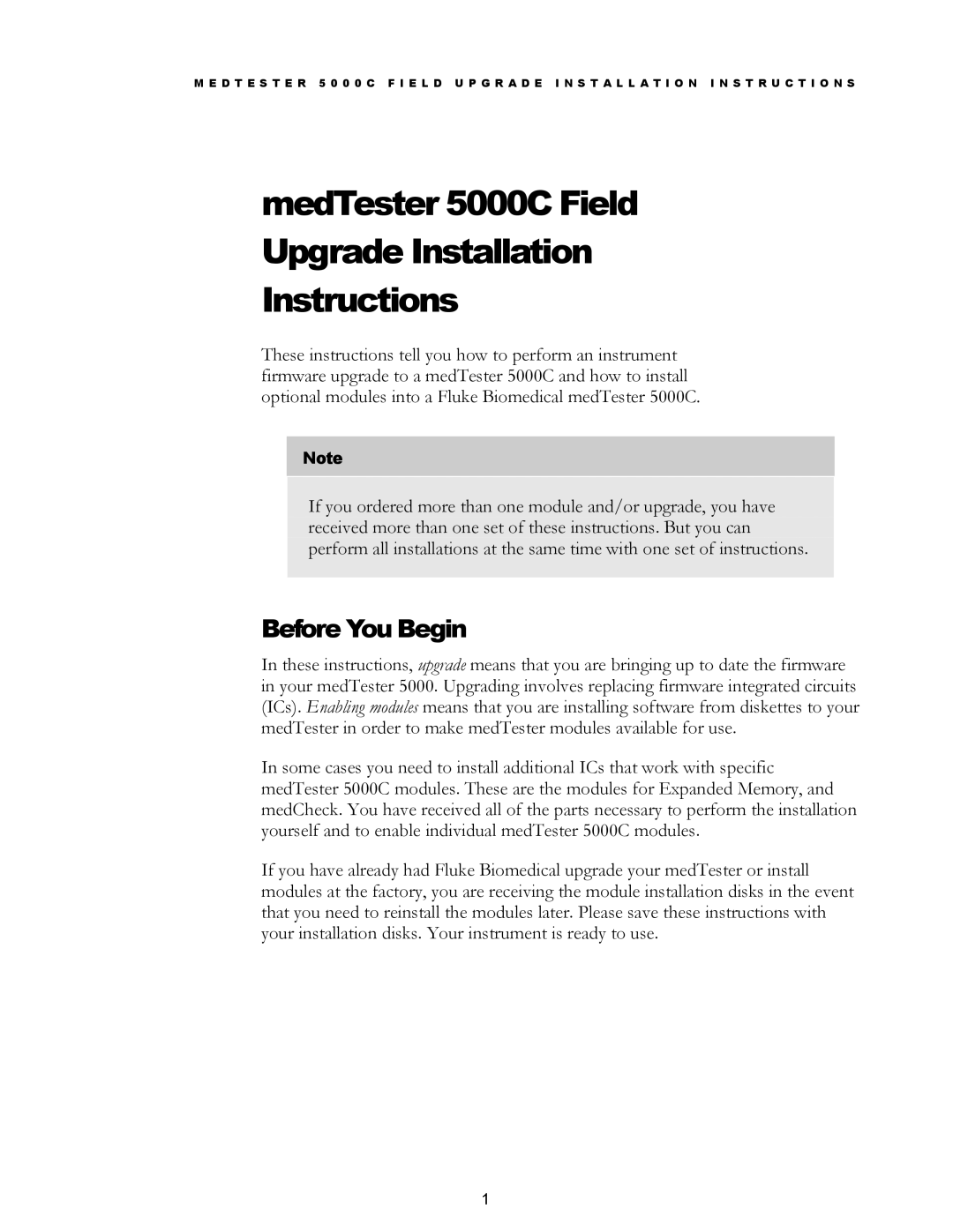 Fluke installation instructions MedTester 5000C Field Upgrade Installation Instructions, Before You Begin 