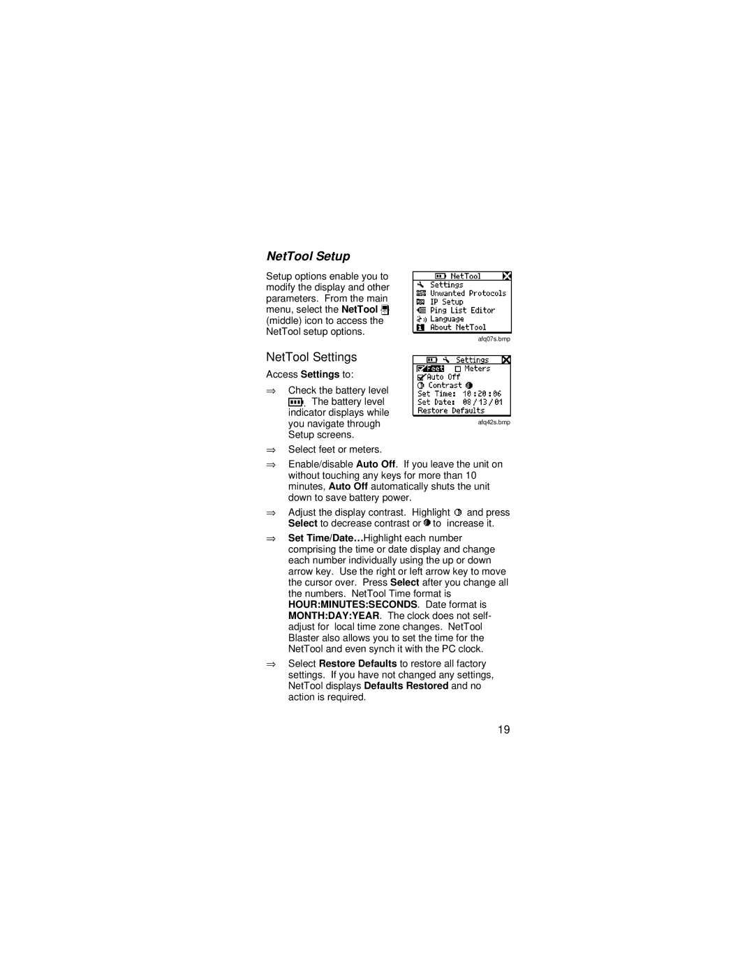 Fluke manual NetTool Setup, NetTool Settings 