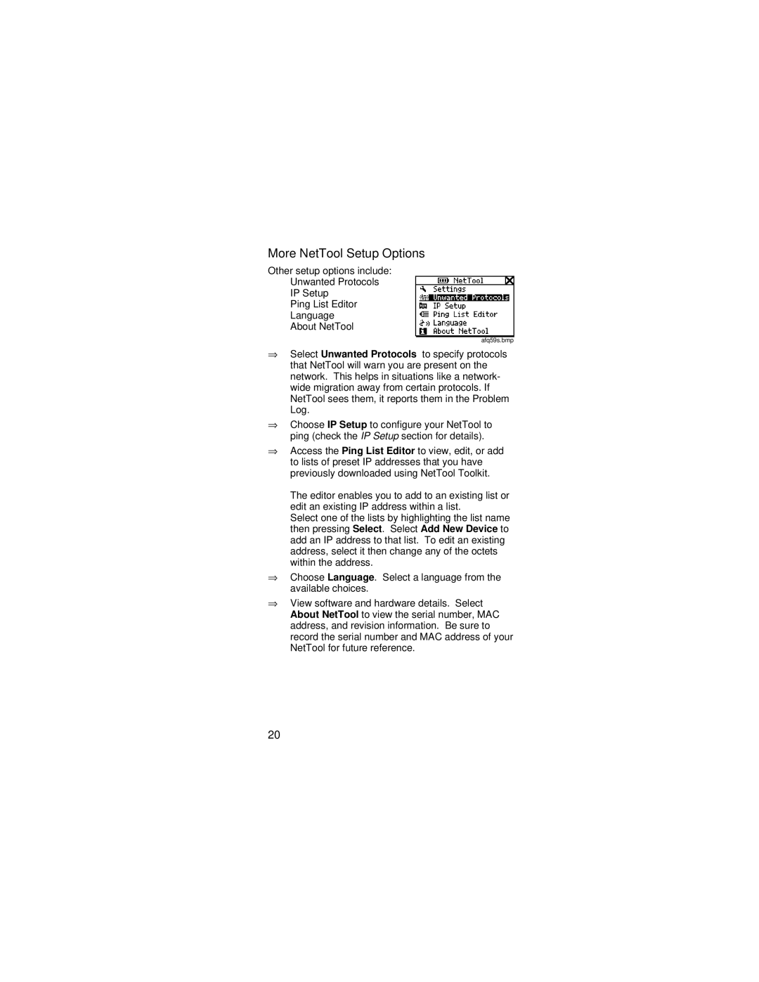 Fluke manual More NetTool Setup Options 