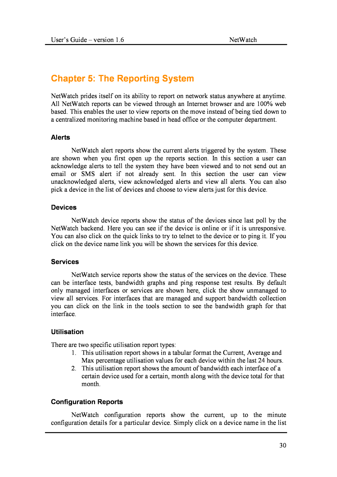 Fluke Network Router manual The Reporting System, Alerts, Devices, Services, Utilisation, Configuration Reports 