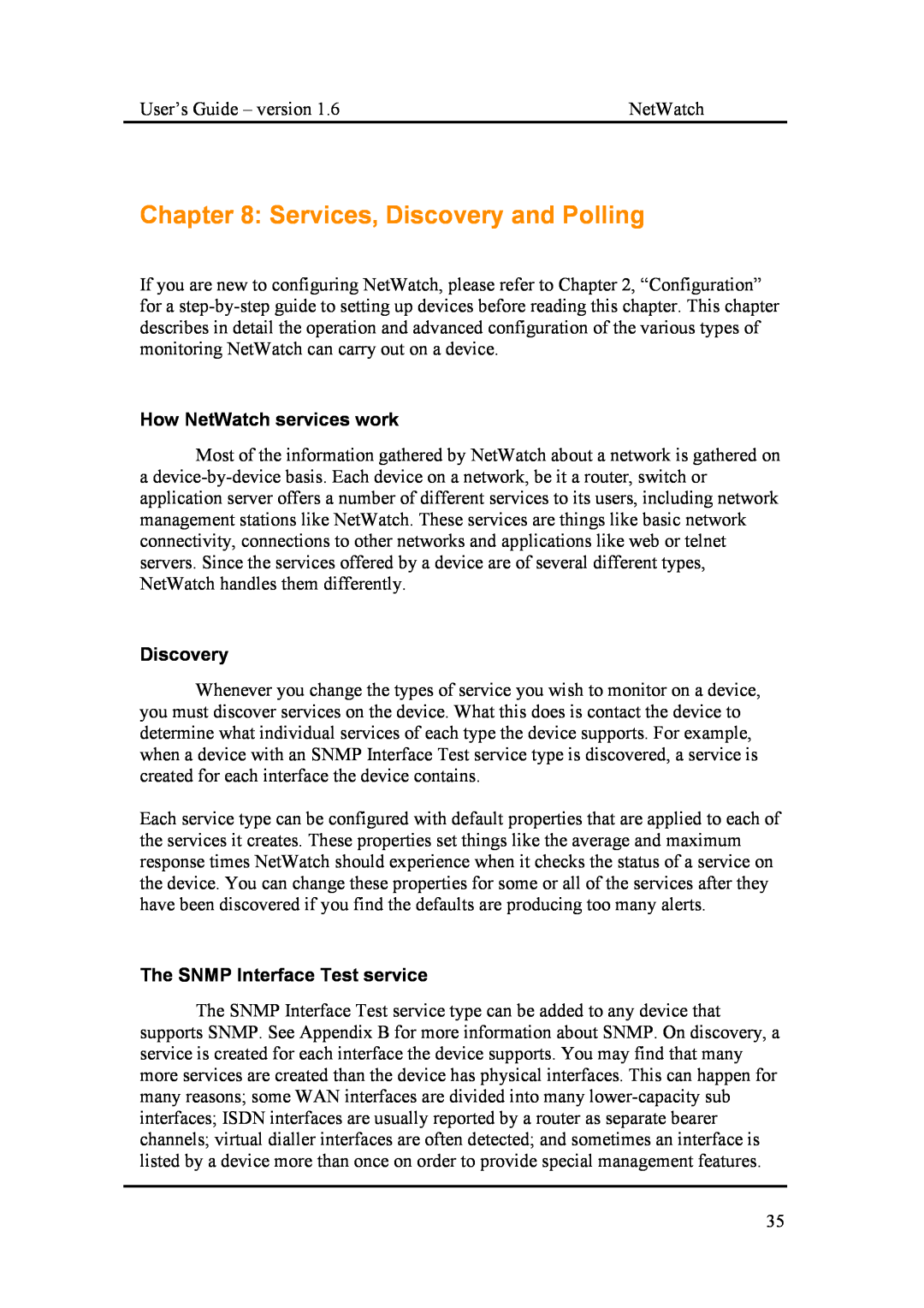 Fluke Network Router manual Services, Discovery and Polling, How NetWatch services work, The SNMP Interface Test service 