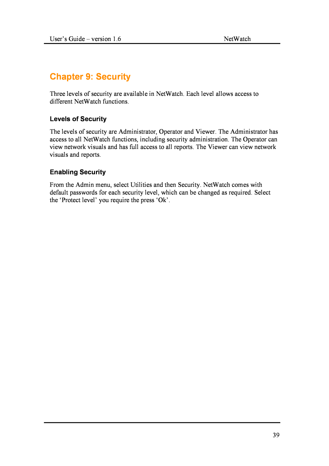 Fluke Network Router manual Levels of Security, Enabling Security 