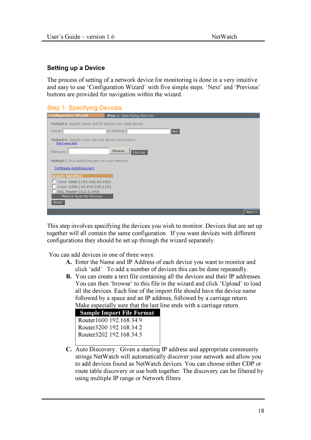 Fluke Network Router manual Setting up a Device, Specifying Devices 