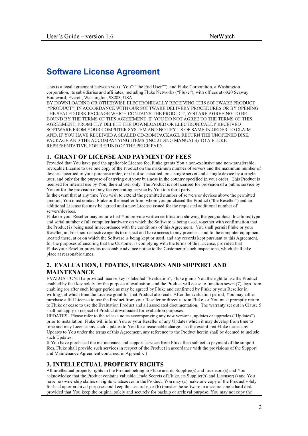 Fluke Network Router manual Software License Agreement 