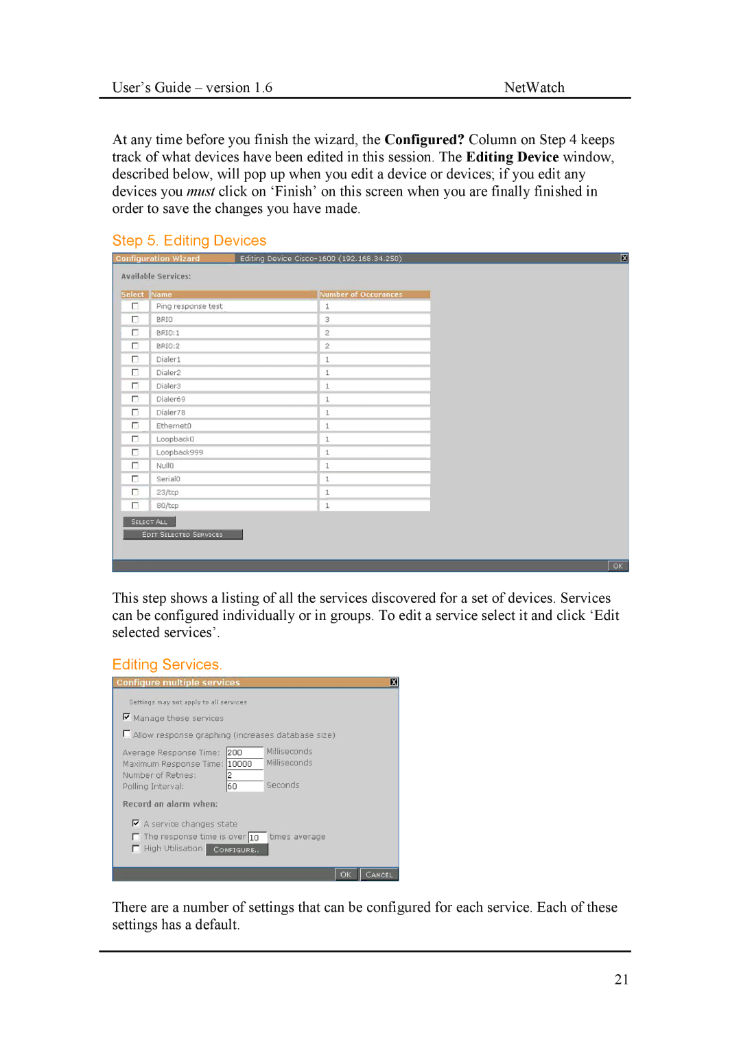 Fluke Network Router manual Editing Devices, Editing Services 