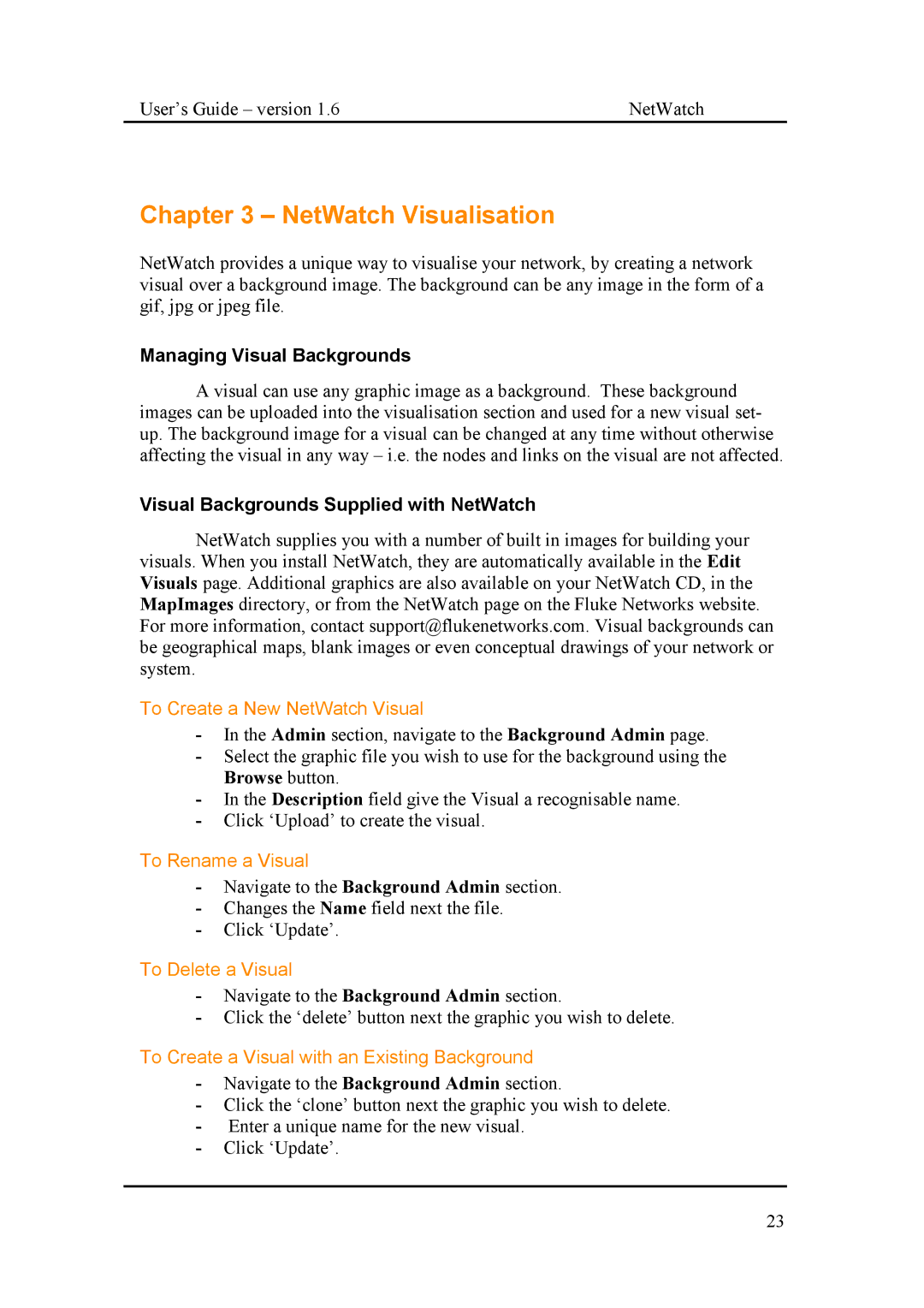 Fluke Network Router manual NetWatch Visualisation, Managing Visual Backgrounds, Visual Backgrounds Supplied with NetWatch 