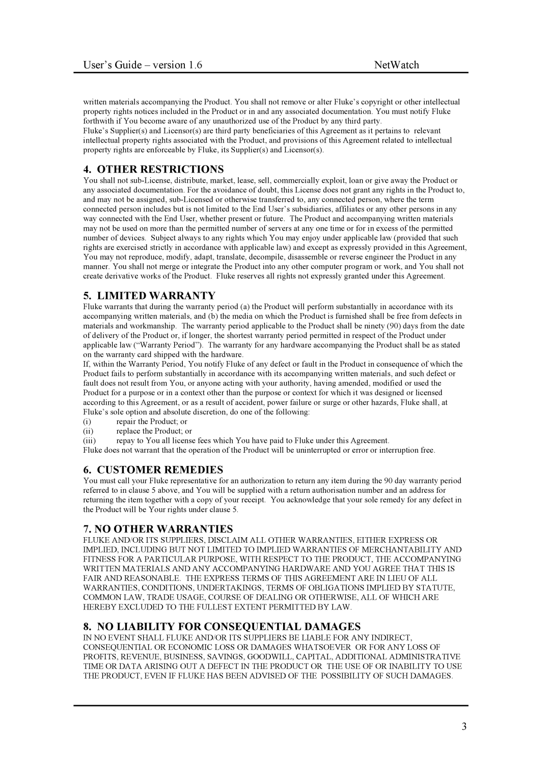 Fluke Network Router manual Other Restrictions 