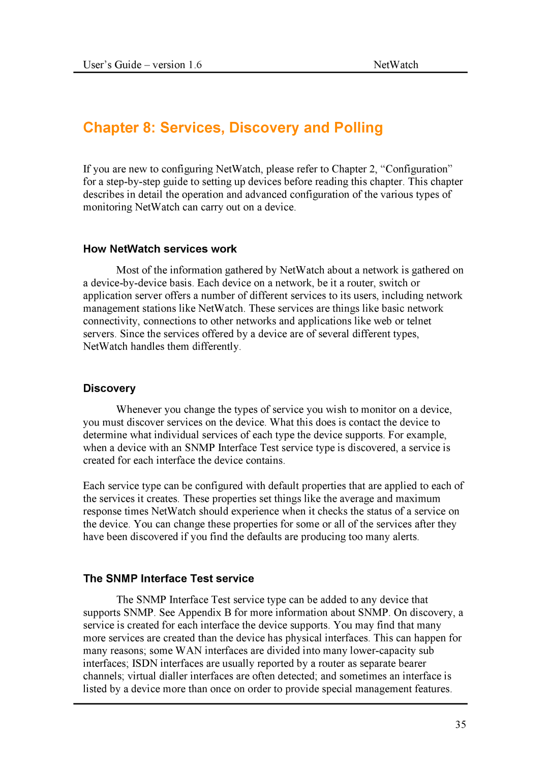 Fluke Network Router manual Services, Discovery and Polling, How NetWatch services work, Snmp Interface Test service 