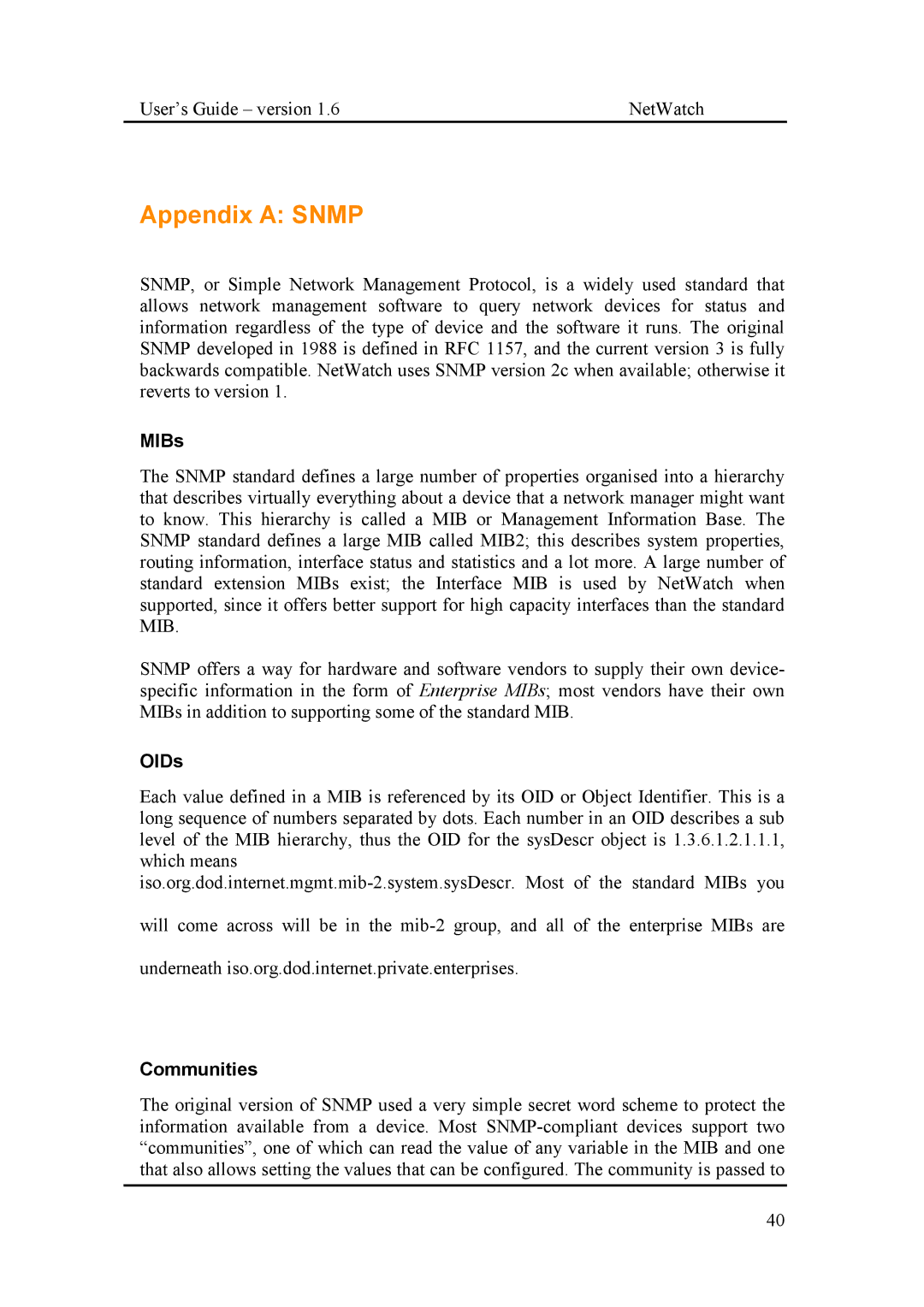 Fluke Network Router manual Appendix a Snmp, MIBs, OIDs, Communities 