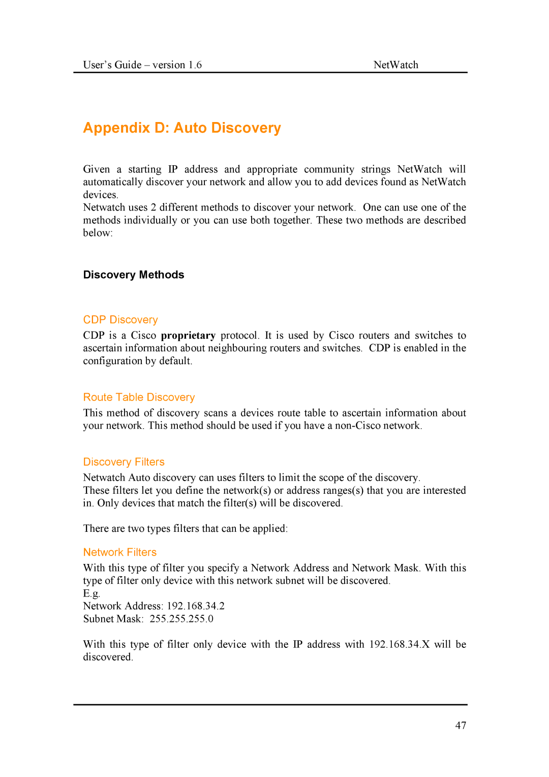 Fluke Network Router manual Appendix D Auto Discovery, Discovery Methods 