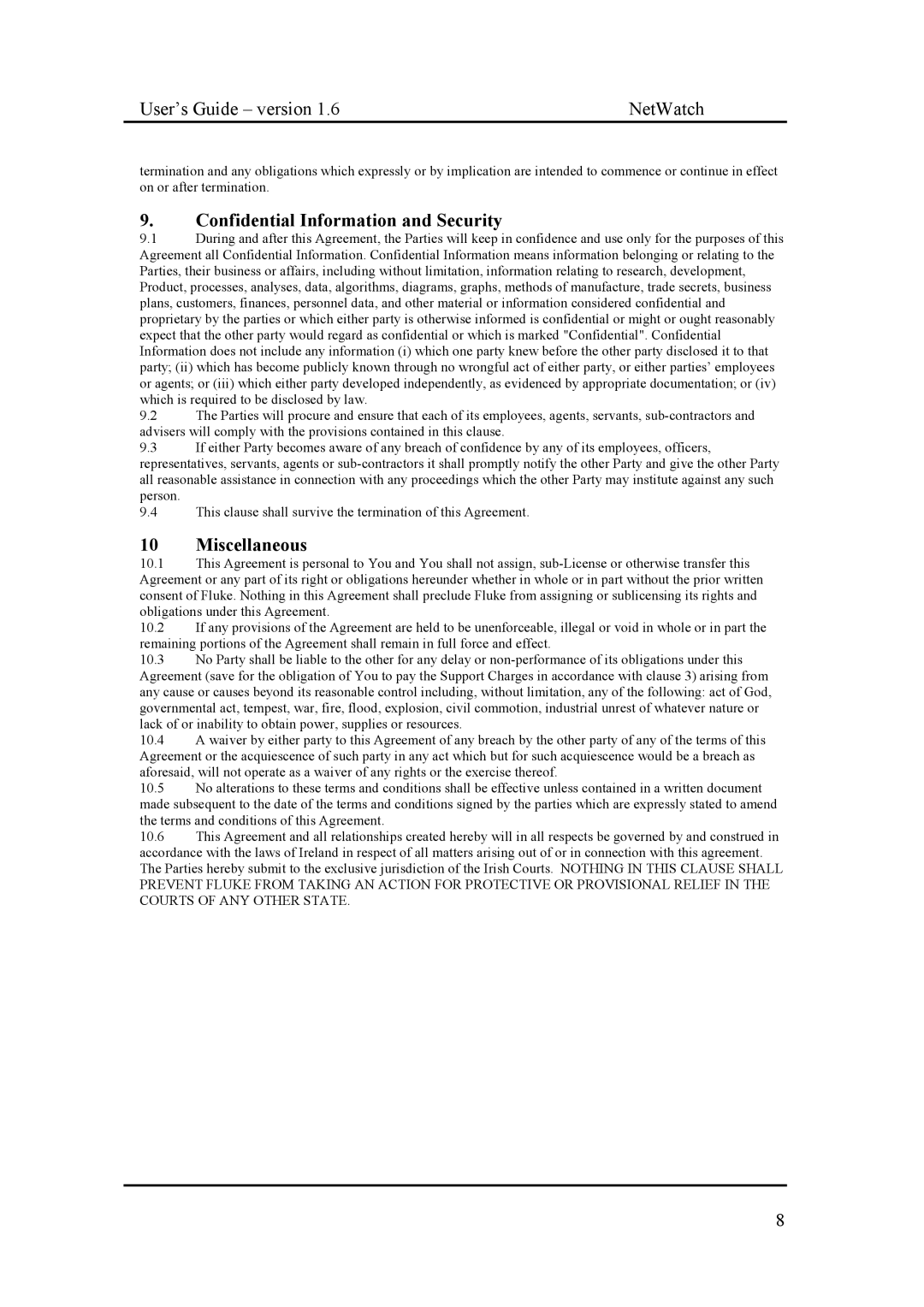 Fluke Network Router manual Confidential Information and Security, Miscellaneous 