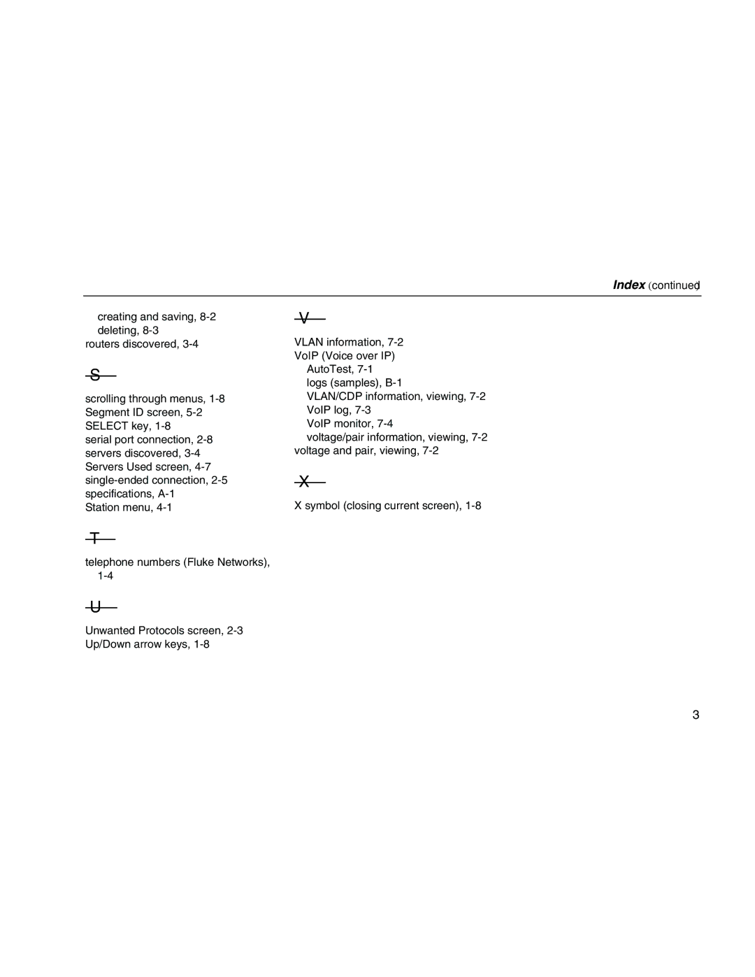 Fluke Network Tester user manual Index 