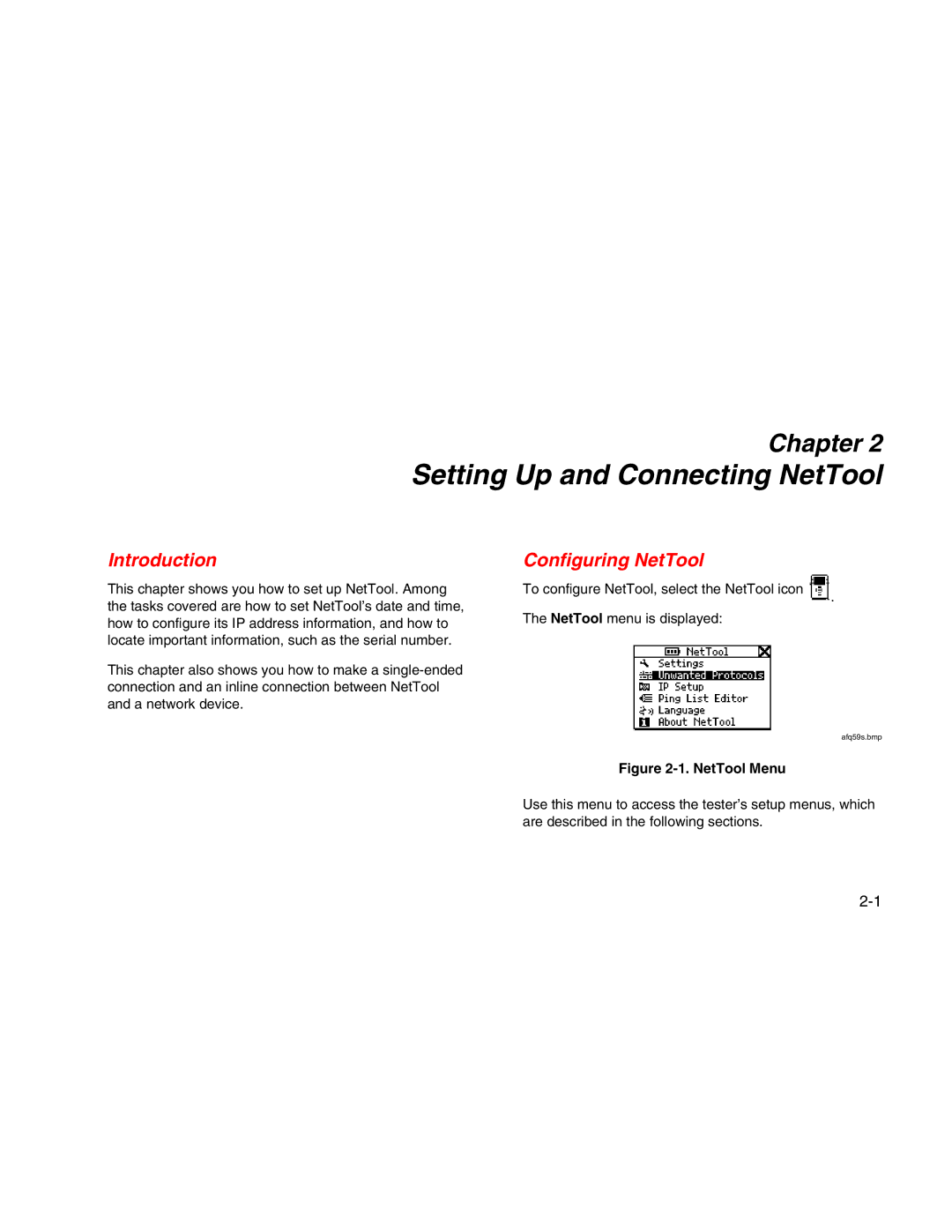 Fluke Network Tester user manual Setting Up and Connecting NetTool, Introduction, Configuring NetTool 