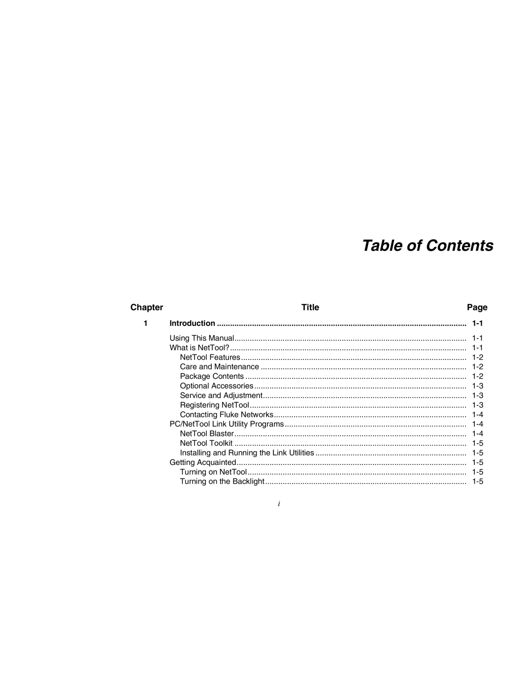 Fluke Network Tester user manual Table of Contents 