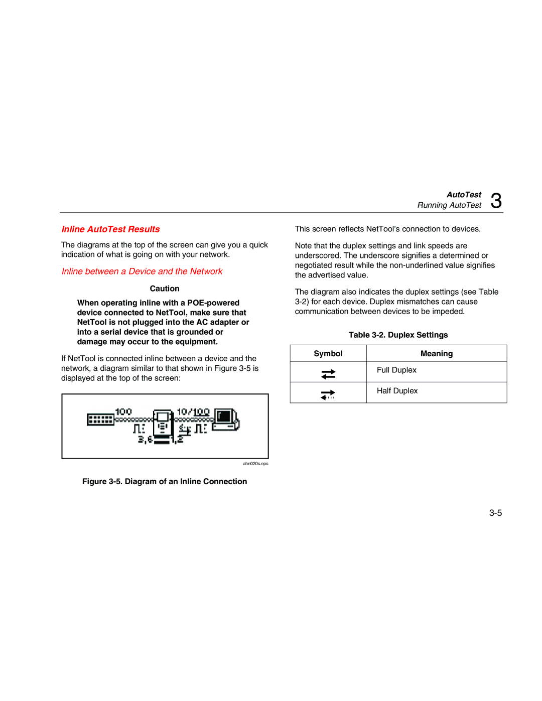 Fluke Network Tester user manual Inline AutoTest Results, Inline between a Device and the Network 