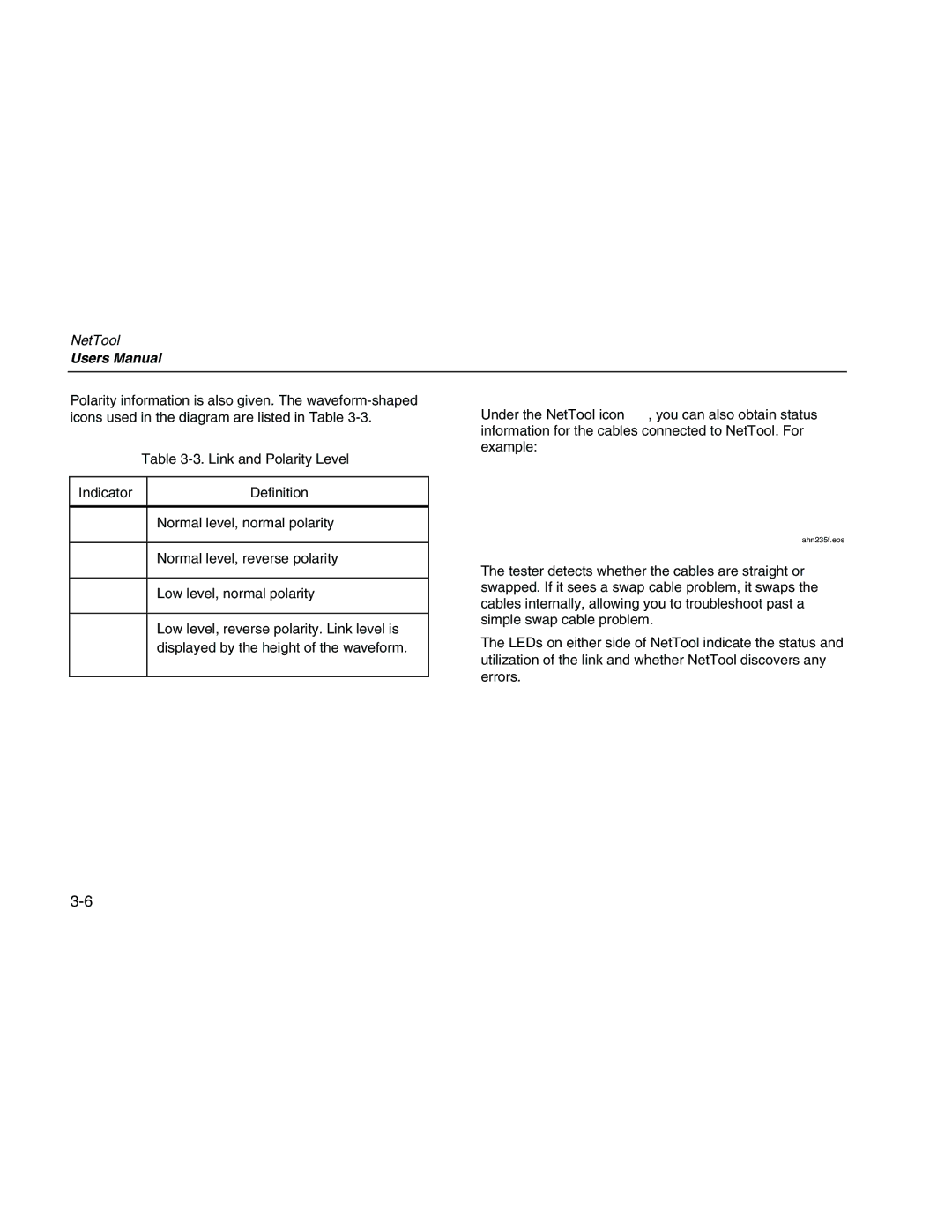 Fluke Network Tester user manual Link and Polarity Level Indicator Definition 