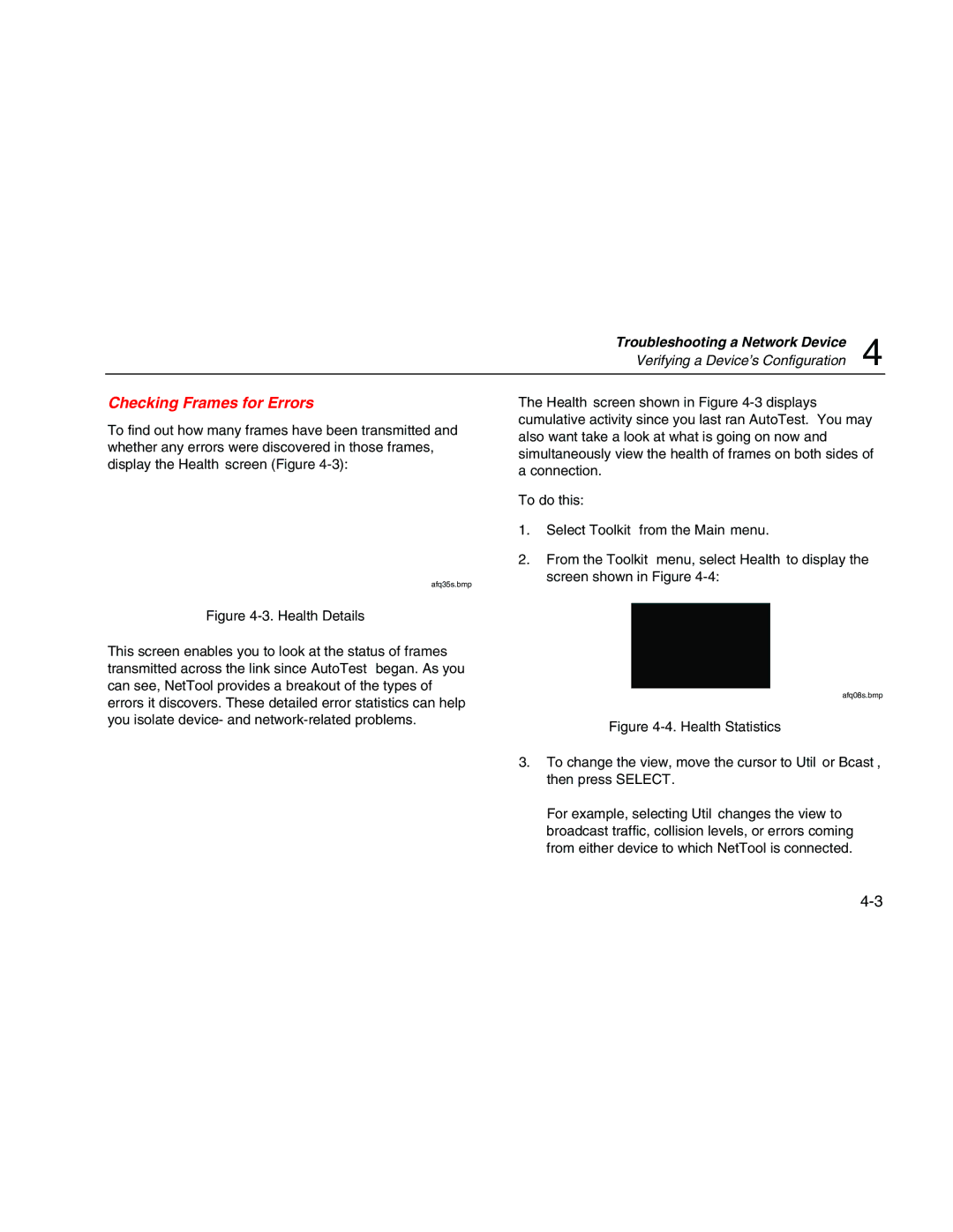 Fluke Network Tester user manual Checking Frames for Errors, Health Details 