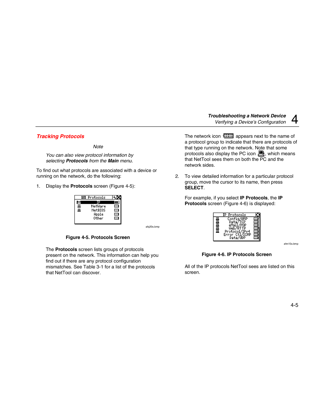 Fluke Network Tester user manual Tracking Protocols, Protocols Screen 