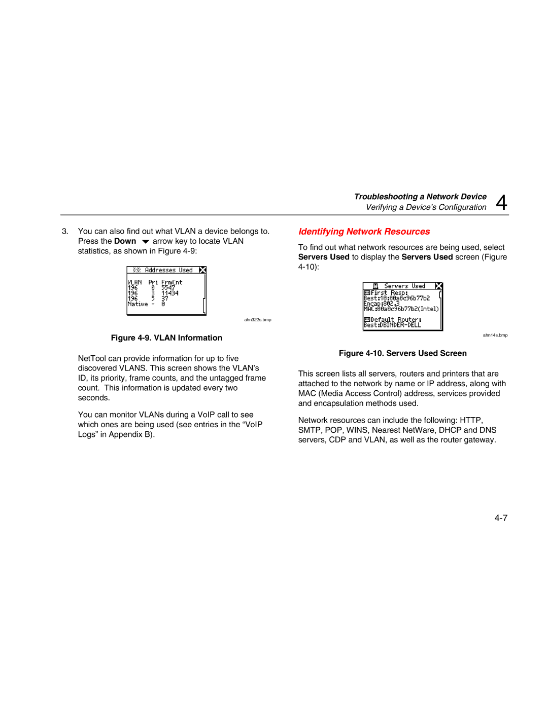 Fluke Network Tester user manual Identifying Network Resources, Vlan Information 