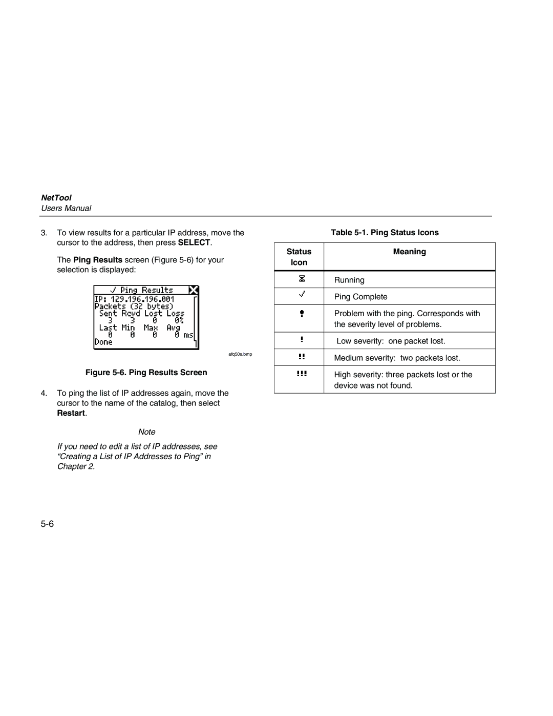 Fluke Network Tester user manual Ping Results Screen 