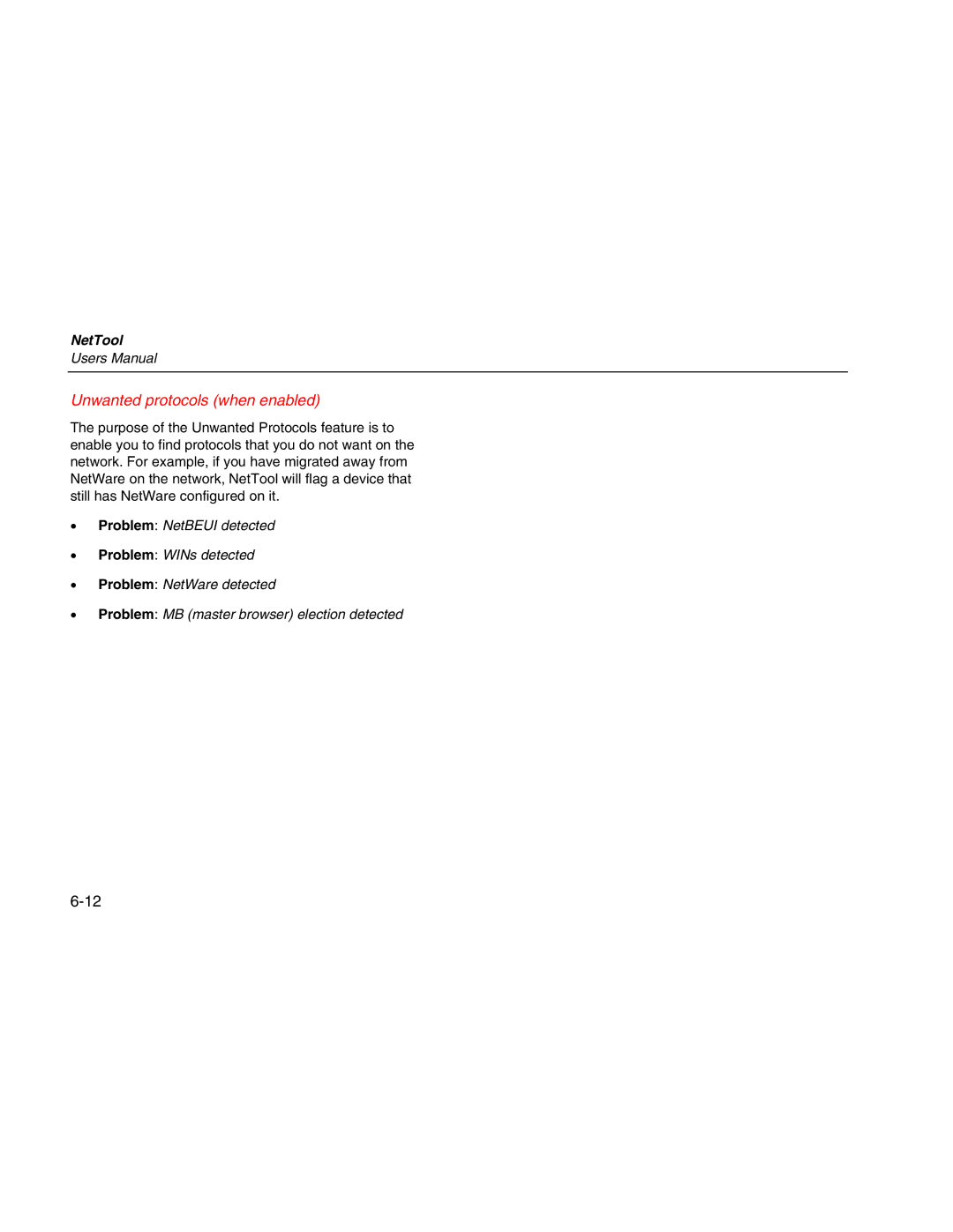 Fluke Network Tester user manual Unwanted protocols when enabled 