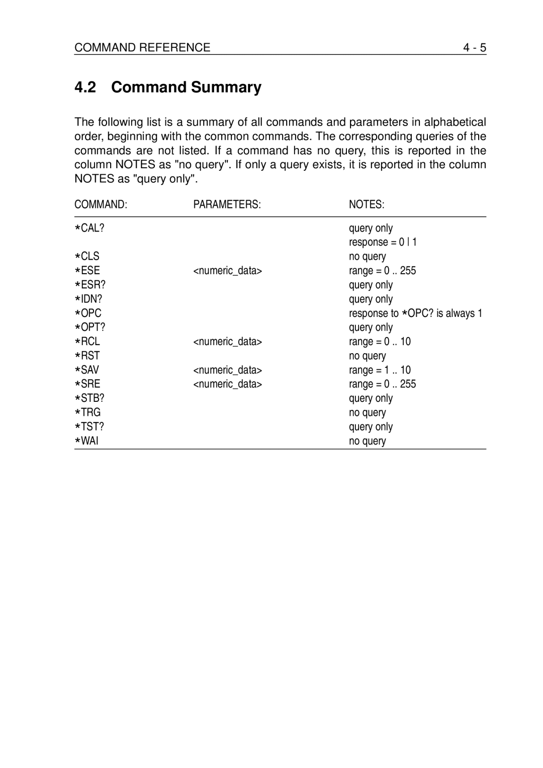 Fluke PM-3380B, PM-3390B, PM-3370B, PM-3394B, PM-3384B user manual Command Summary 