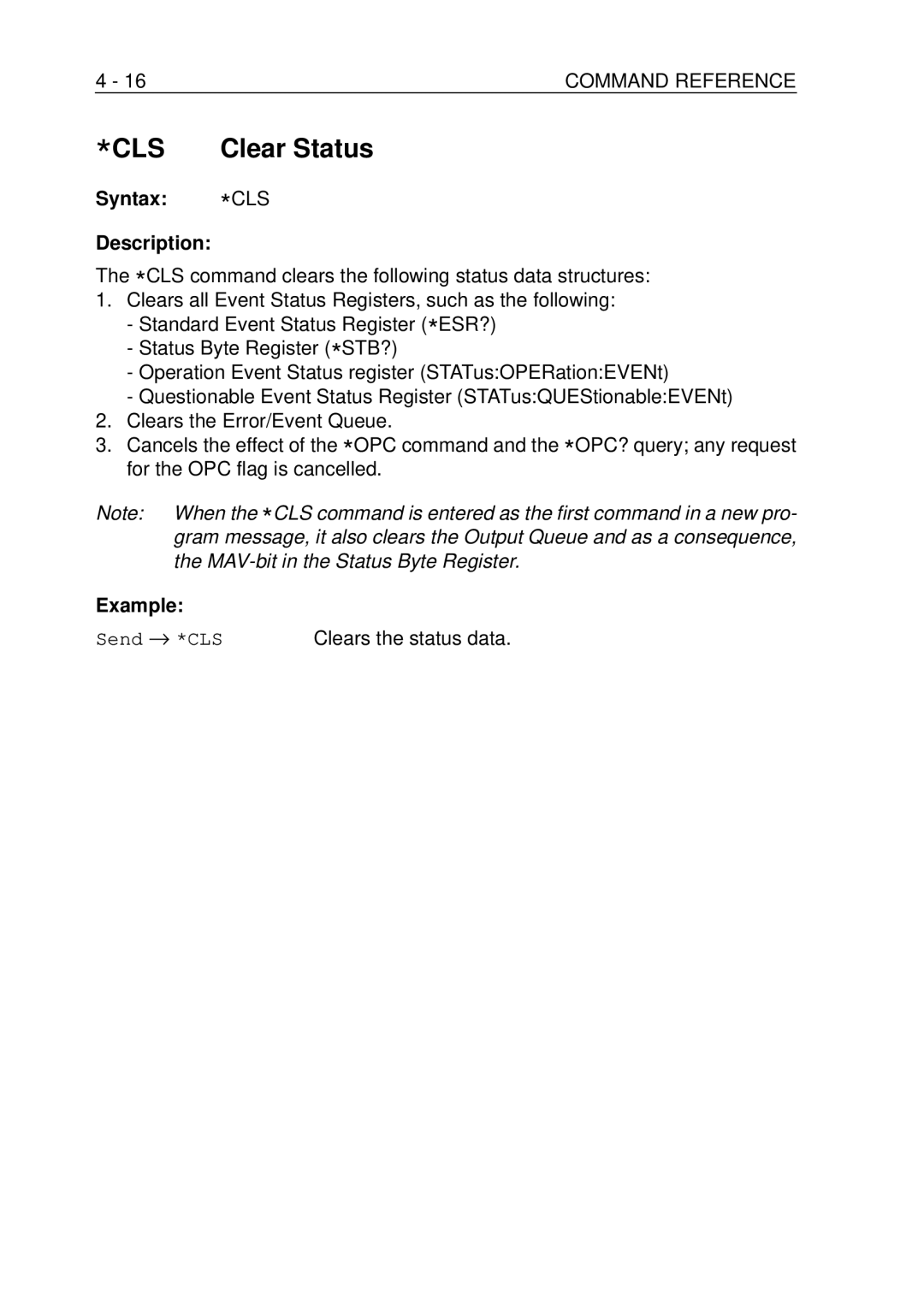 Fluke PM-3390B, PM-3380B, PM-3370B, PM-3394B, PM-3384B user manual Clear Status, 16COMMAND Reference 