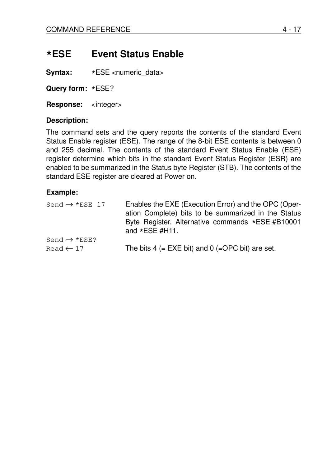 Fluke PM-3370B, PM-3380B, PM-3390B Event Status Enable, Ation Complete bits to be summarized in the Status, ESE #H11 