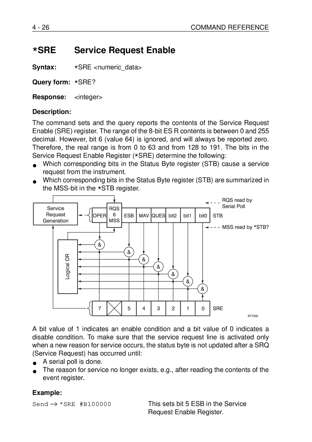 Fluke PM-3390B, PM-3380B, PM-3370B, PM-3394B, PM-3384B Service Request Enable, 26COMMAND Reference, Request Enable Register 