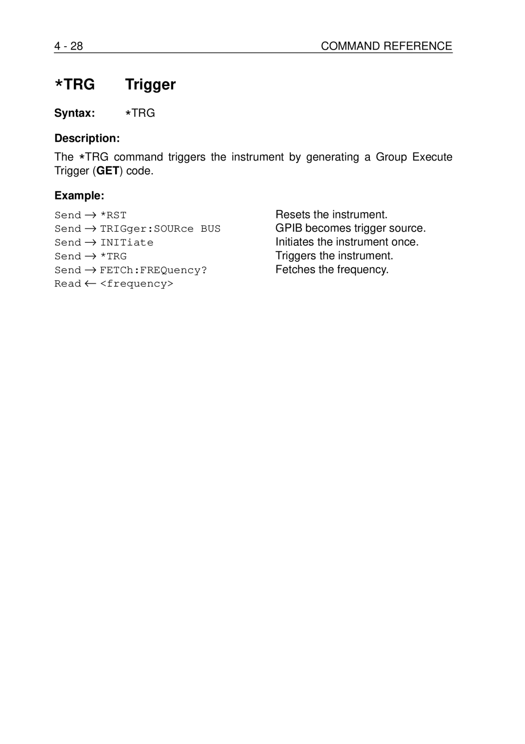 Fluke PM-3394B, PM-3380B, PM-3390B, PM-3370B, PM-3384B user manual TRG Trigger, Syntax *TRG Description 